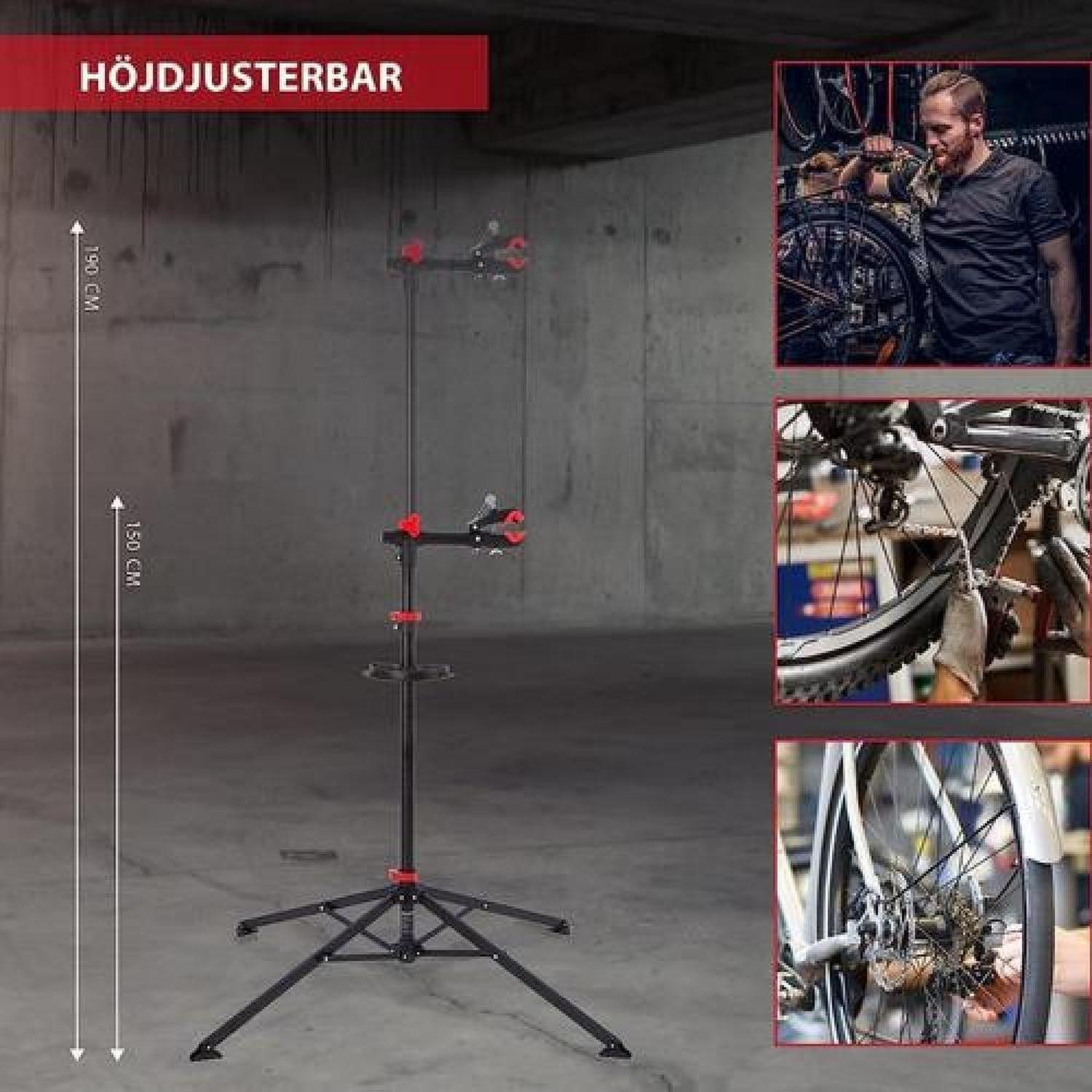 Atril Soporte Mantención Bicicletas Ajustable Plegable Negro Con Rojo 4 Patas-8