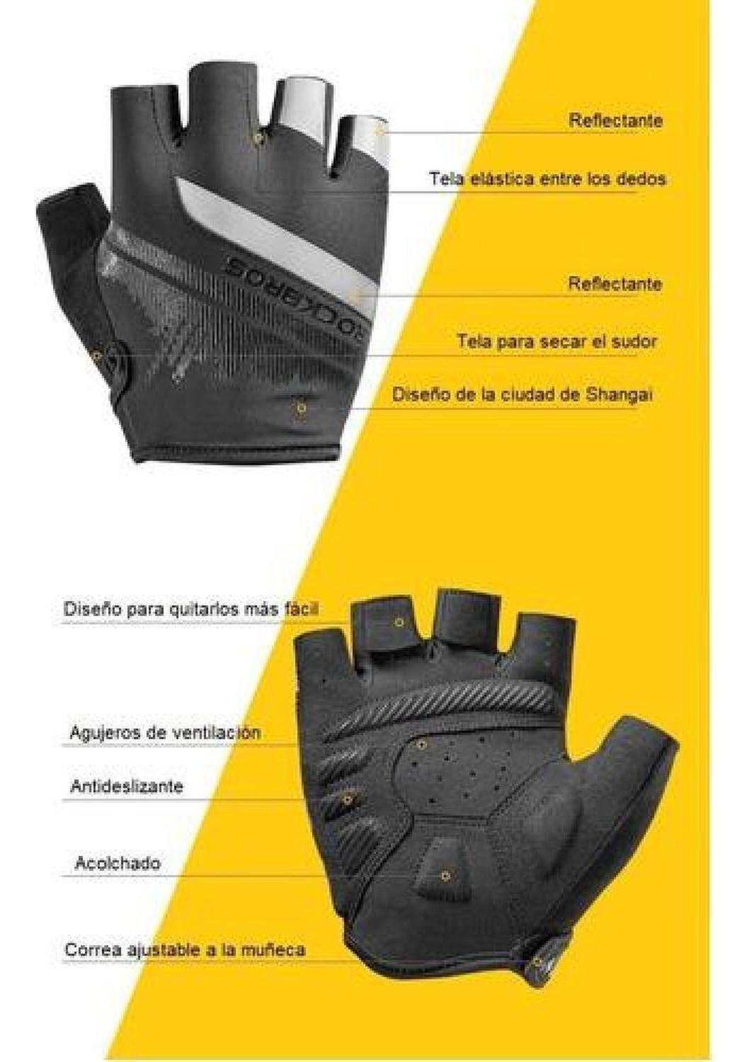 Guantes Reflectantes Rockbros Dedo Corto Mtb Ruta Bicicleta-3