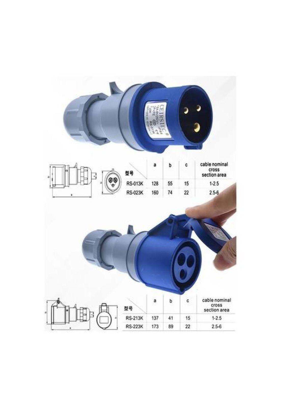 Set Enchufe Industrial Macho Y Hembra 3pines 16a-8