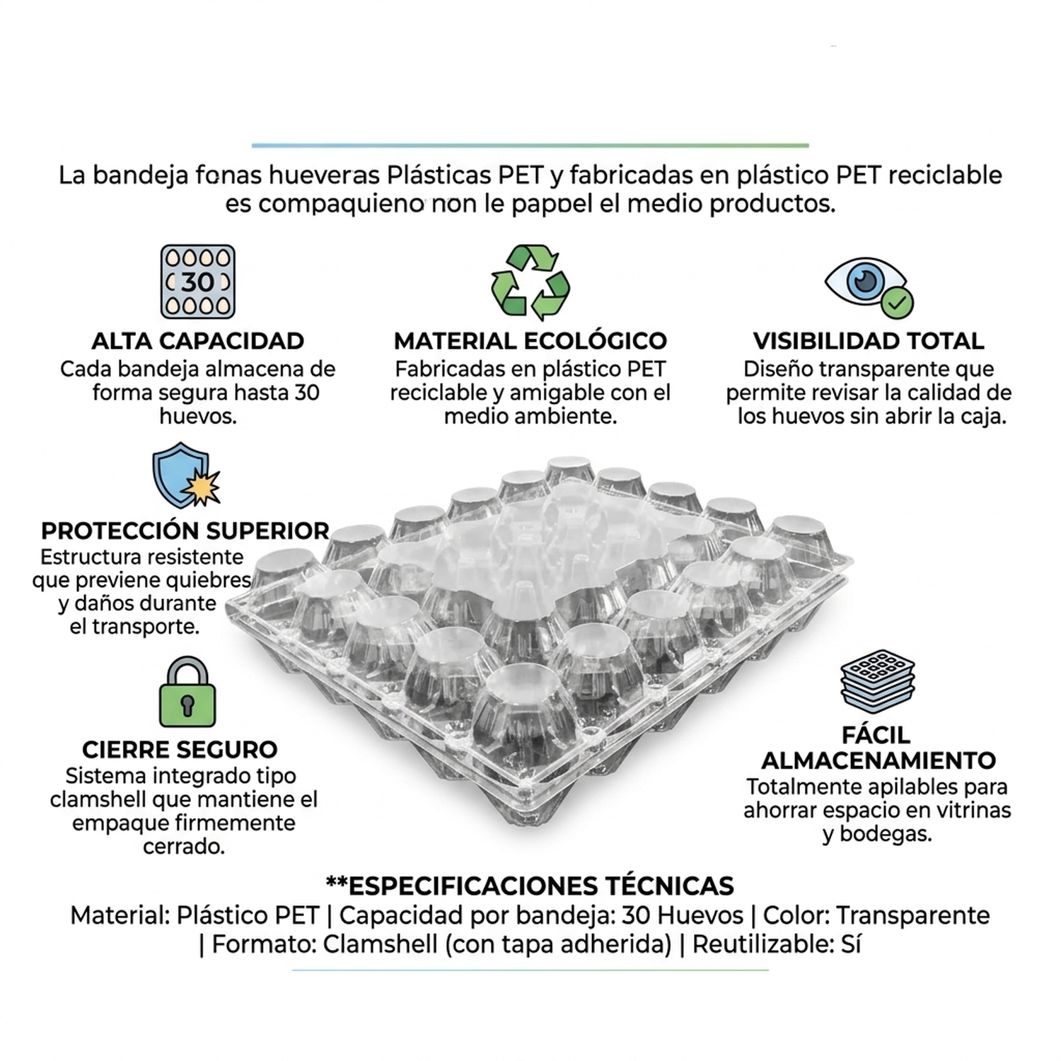 Pack 25 Bandejas Hueveras Plásticas Transparentes 30 Huevos-4