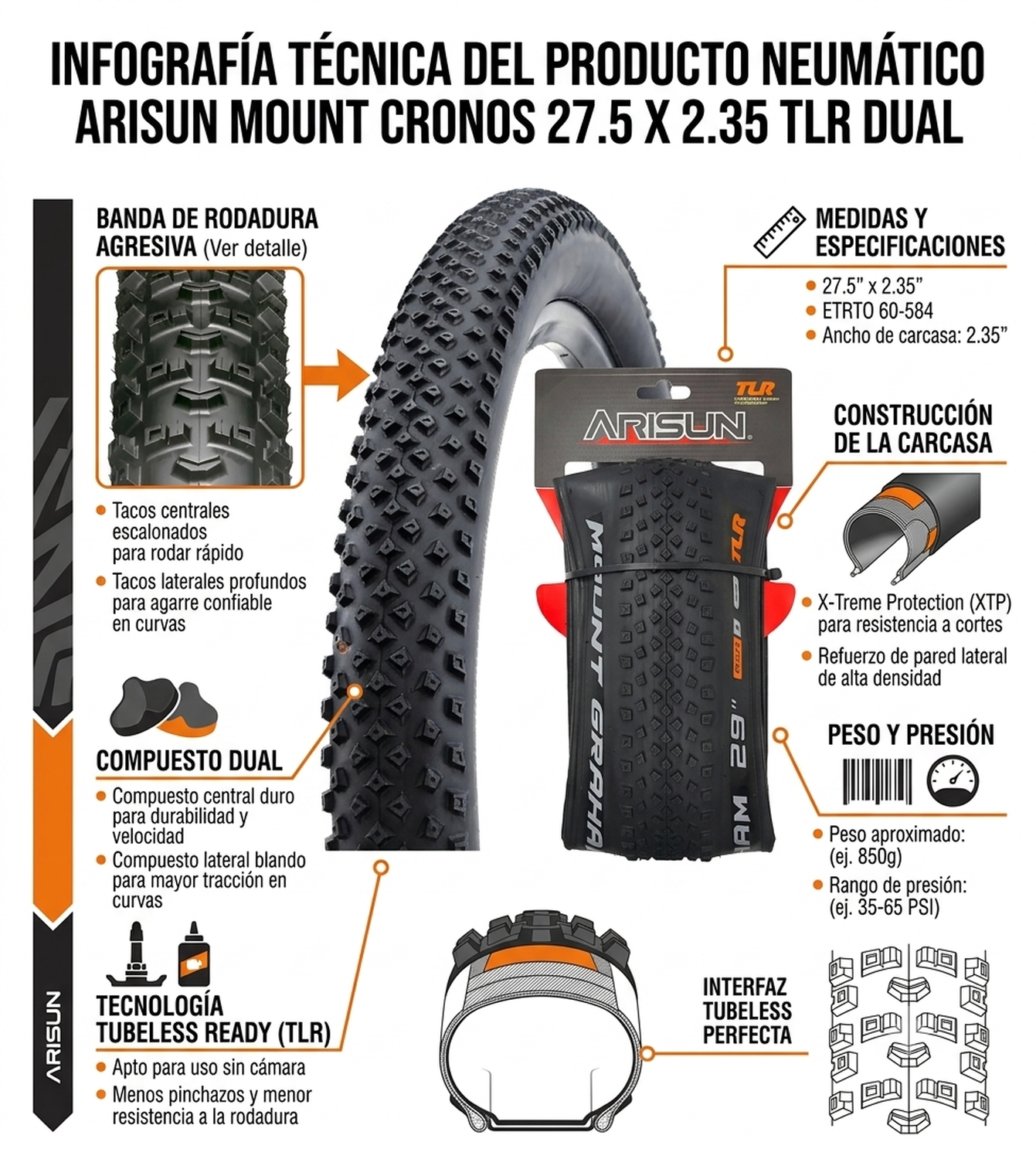 Neumatico Arisun 27.5x2.35 TR RSD+ Mount Cronos Mtb-2