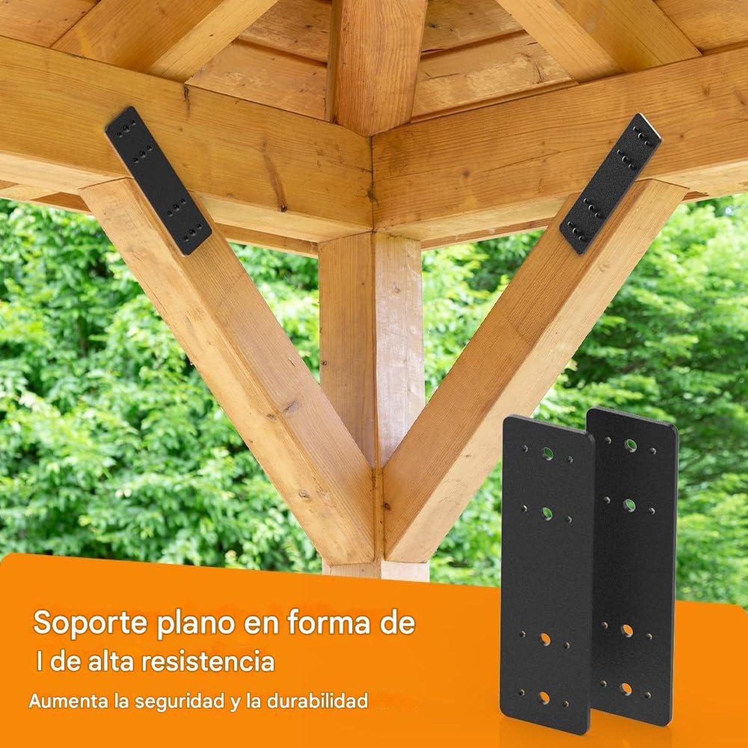 Placa Acero Unión Recta Negra Vigas Madera Pérgolas 25.4cm-4