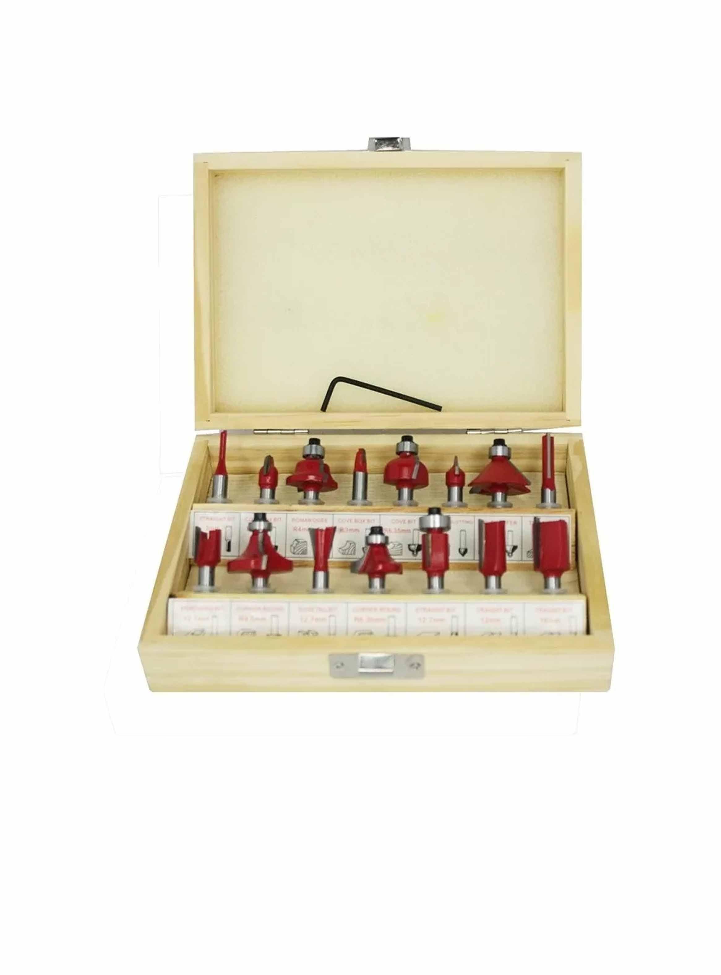 Juego De 15 Brocas Fresas Madera Router 1/4 Corte Desbaste-0