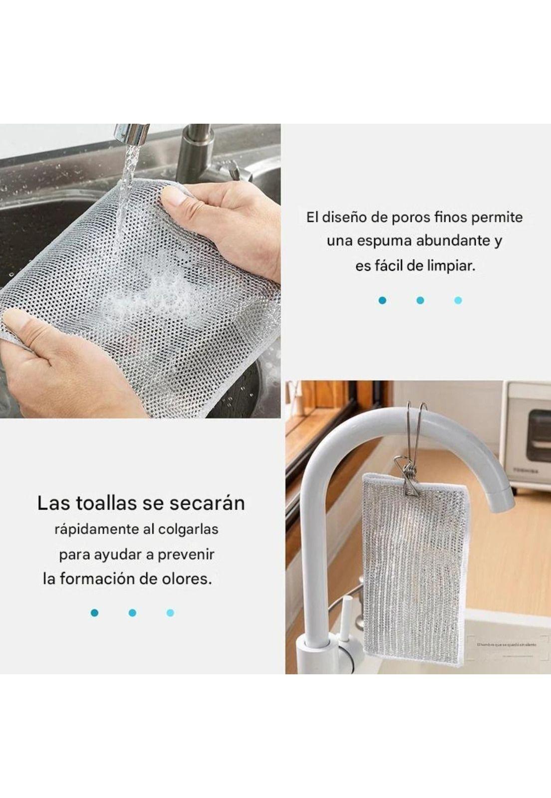 Pack 2 Paño Fibra Metálica Reusable  Limpieza Cocina 30x30cm-3