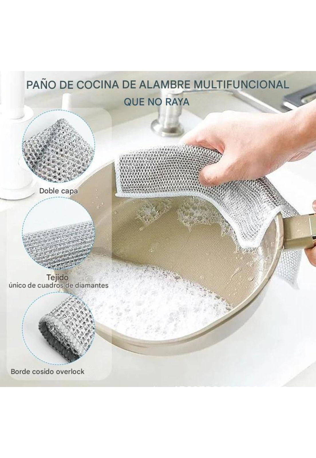 Pack 2 Paño Fibra Metálica Reusable  Limpieza Cocina 30x30cm-4