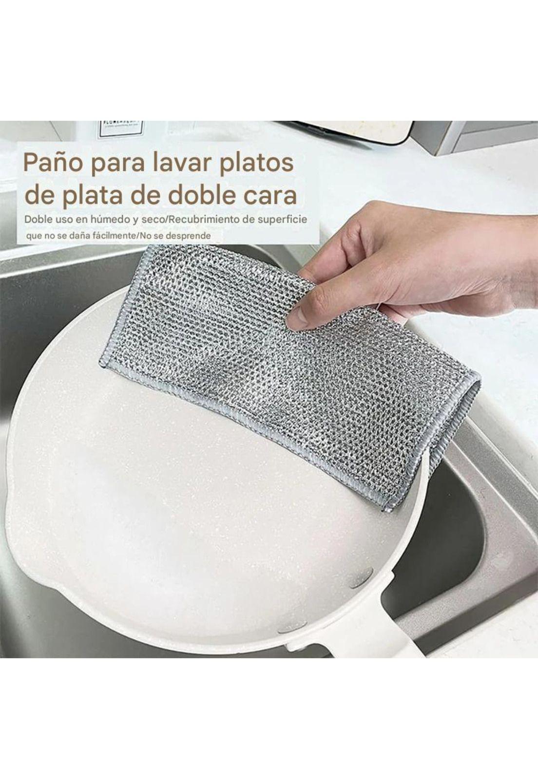 Pack 2 Paño Fibra Metálica Reusable  Limpieza Cocina 30x30cm-6