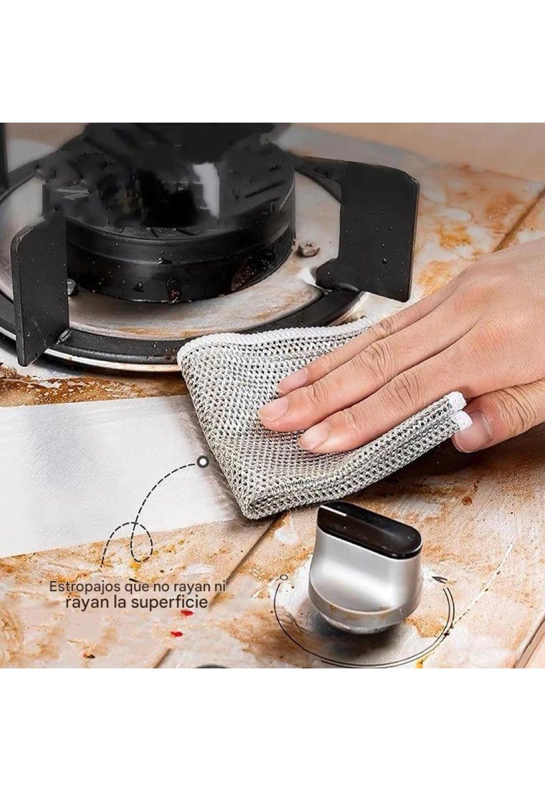Pack 2 Paño Fibra Metálica Reusable  Limpieza Cocina 30x30cm-8