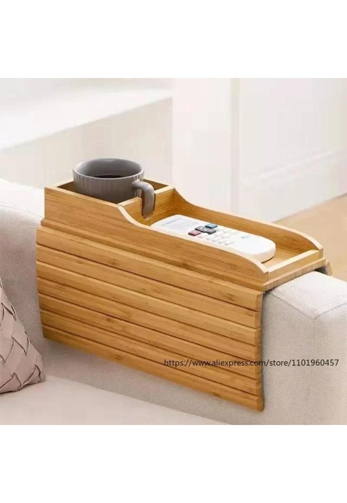 Organizador reposabrazos sofá bambú portavasos lateral-0