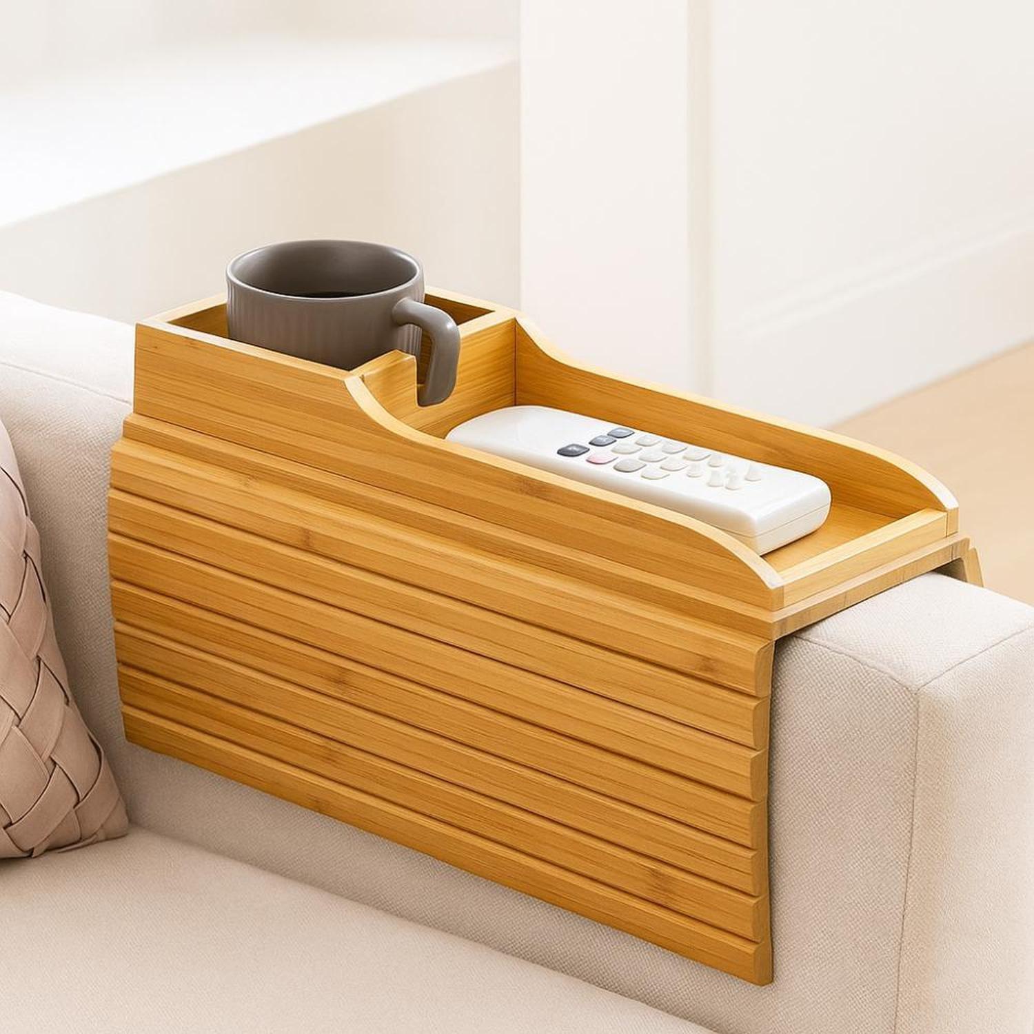 Organizador Reposabrazos Sofá Bambú Portavasos Lateral-0