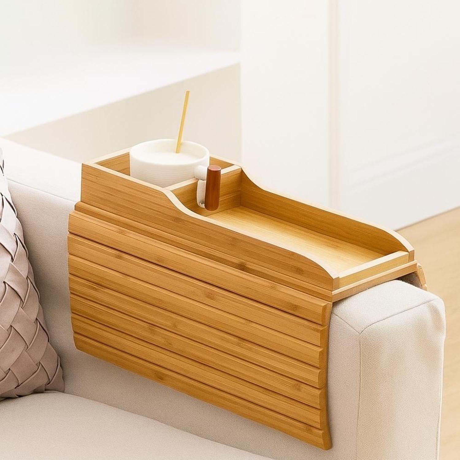 Organizador Reposabrazos Sofá Bambú Portavasos Lateral-1