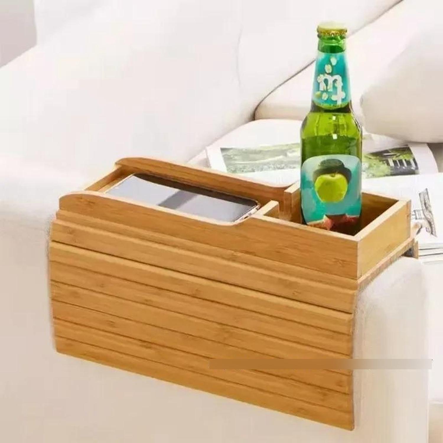 Organizador Reposabrazos Sofá Bambú Portavasos Lateral-4