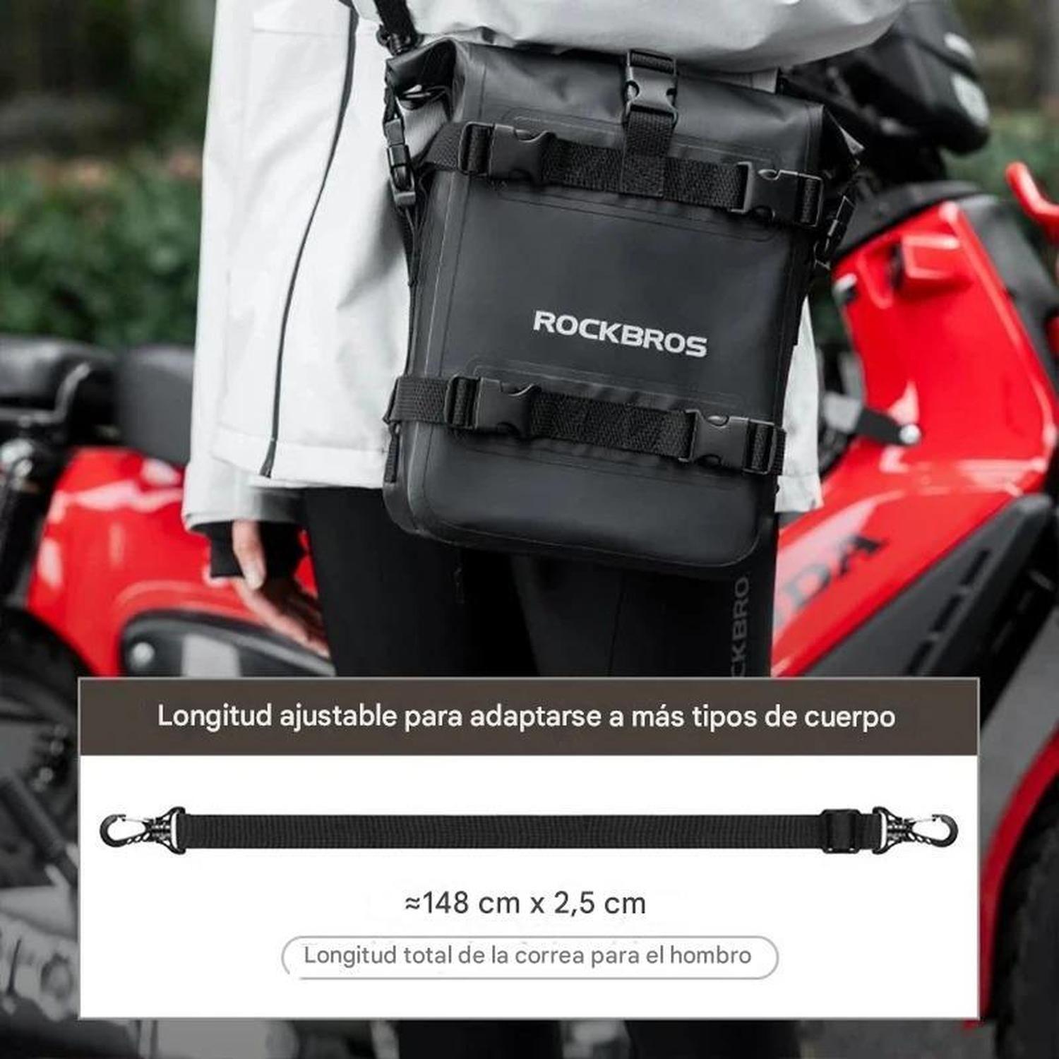 Alforja Rockbros Impermeable 5 Lt Moto Bolso Bandolera Viaje Negro-4