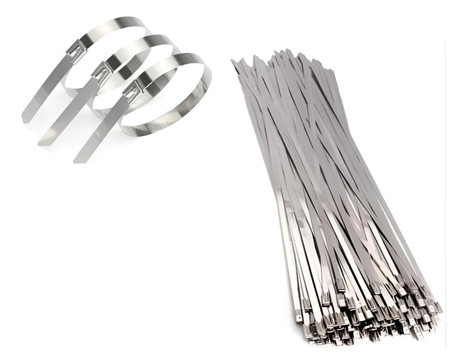 100 Bridas Acero Inoxidable Mètalica Seguridad 4.6x500mm Plateado-0