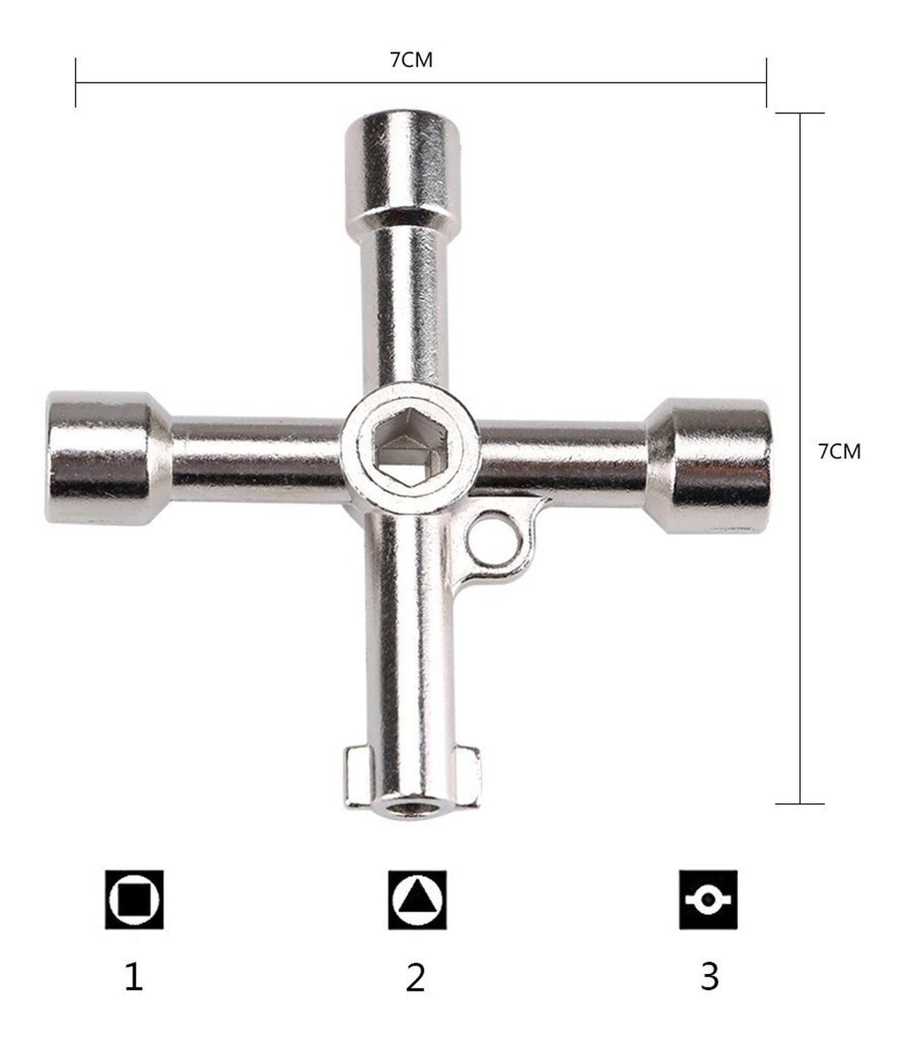 Llave 4 Vías / Cabezas Para Gabinetes Eléctricos Ascensores - Cromado-1