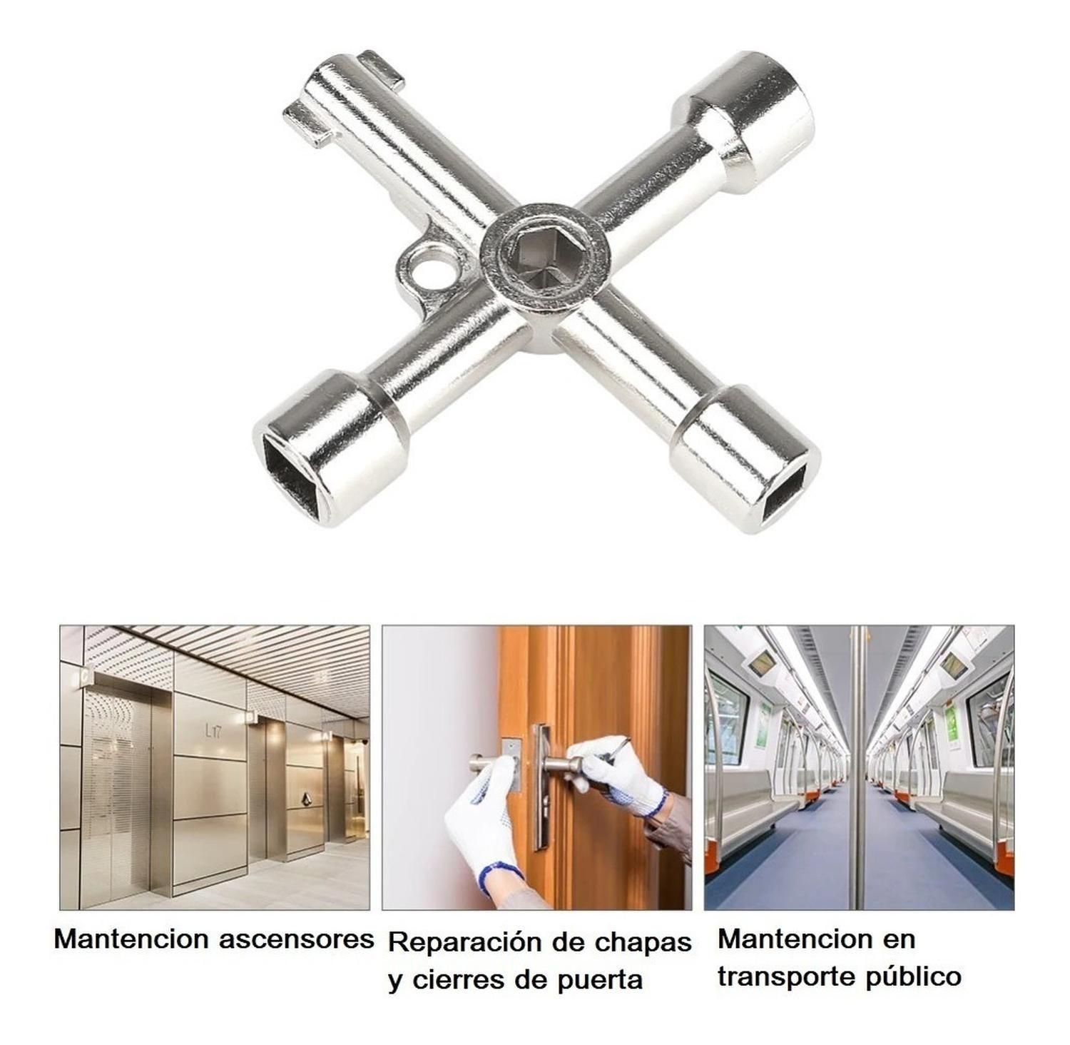 Llave 4 Vías / Cabezas Para Gabinetes Eléctricos Ascensores - Cromado-2
