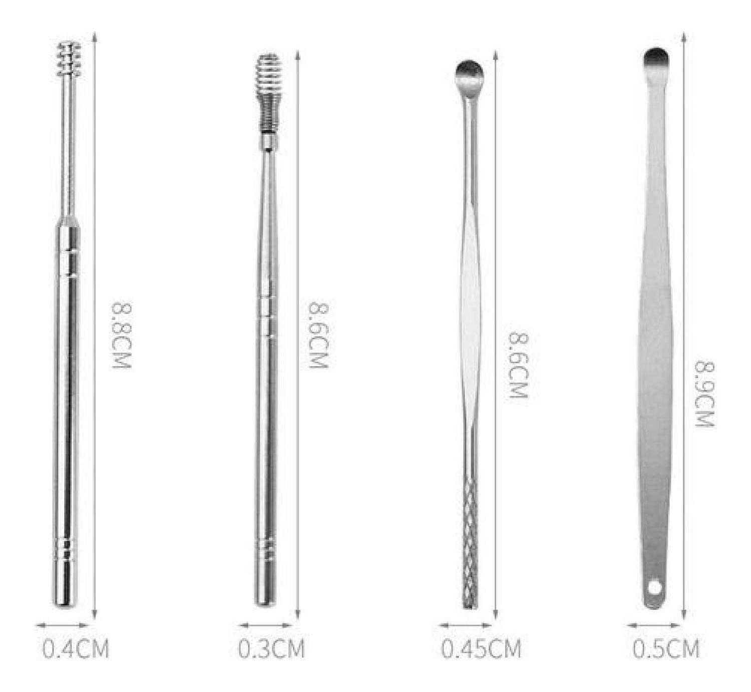 Set Implementos Limpieza Oídos Cerumen Acero Inoxidable-3