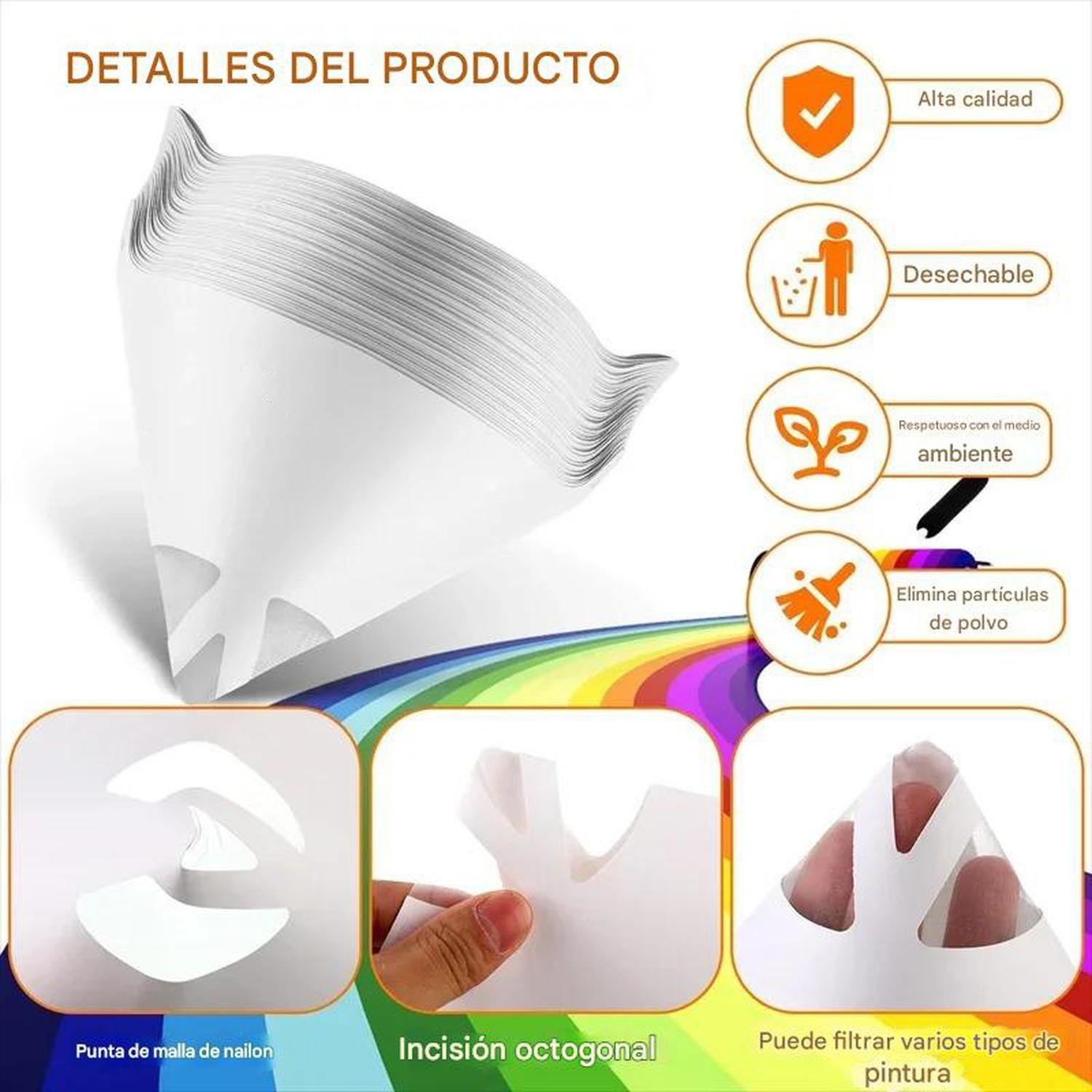 100 Filtros Embudo Pintura Automotriz 100 Micras Desechables-8