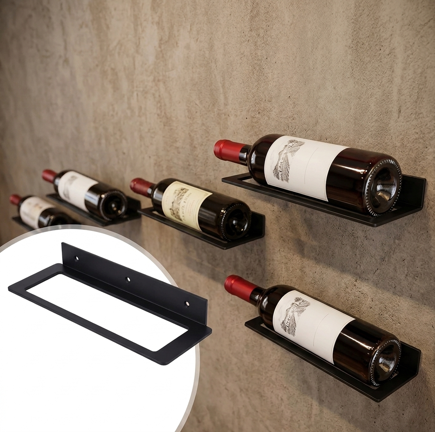 Soporte Muro Botella De Vino Rack Metálico Cava Flotante-5