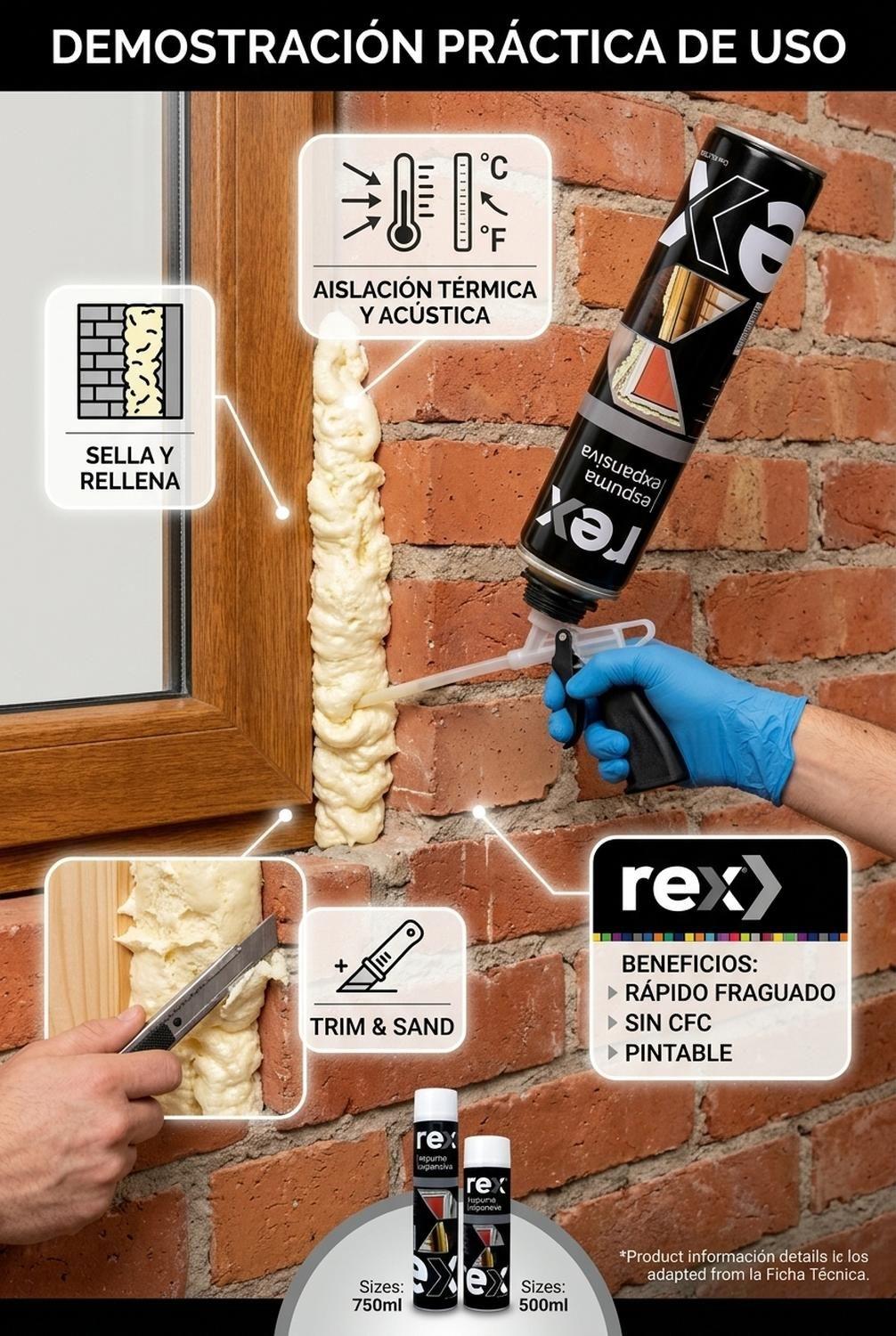 Rex Espuma Expansiva Poliuretano 750ml Sellante Aislante-2