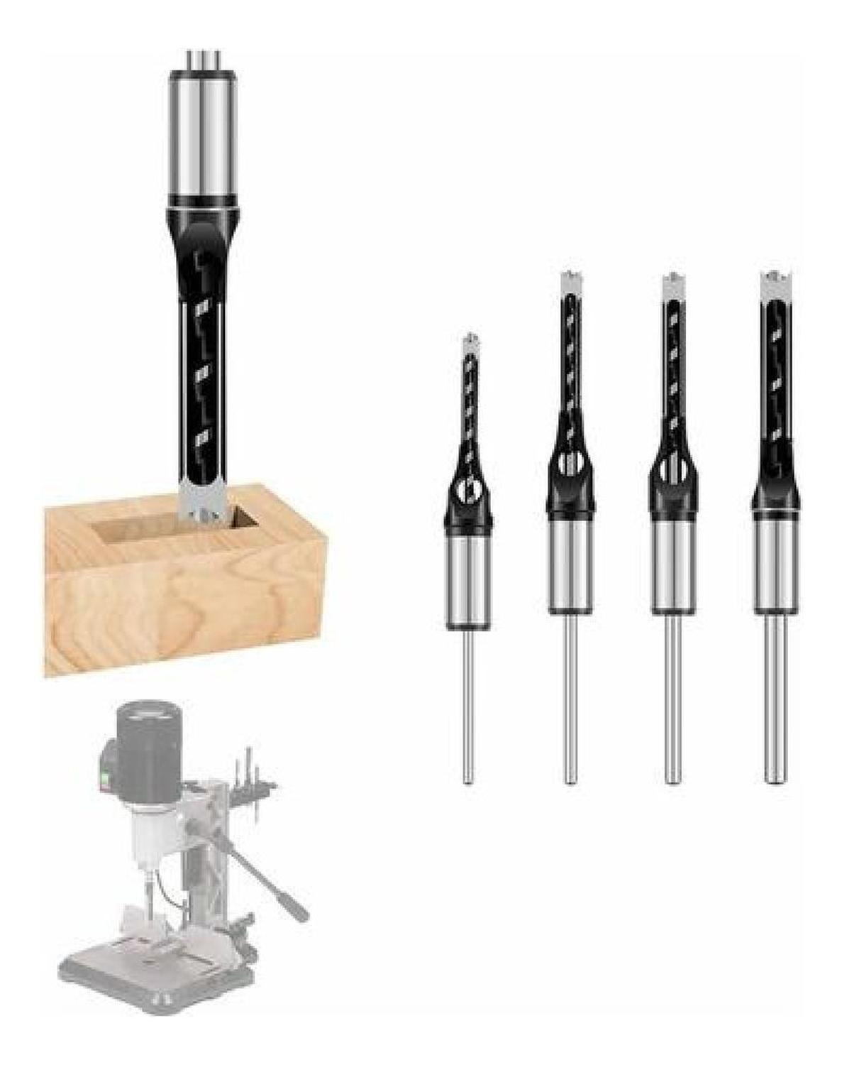 Set De Brocas Para Agujeros Cuadrados + Adaptador De Taladro-2