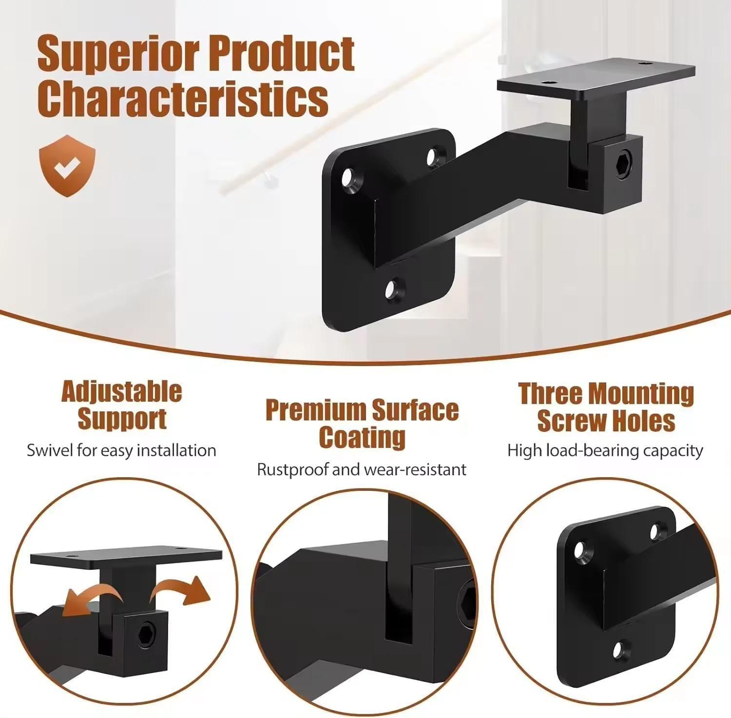 Soporte Pasamanos De Escalera Ajustable Metálico Negro-2