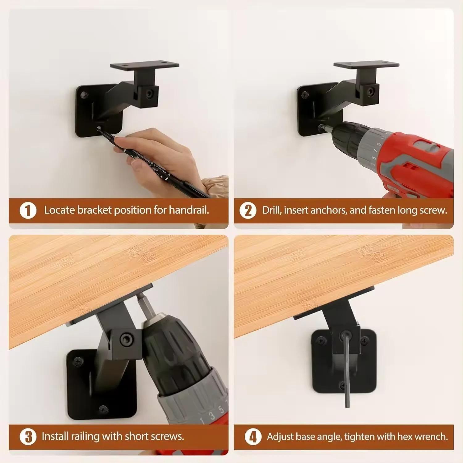 Soporte Pasamanos De Escalera Ajustable Metálico Negro-3