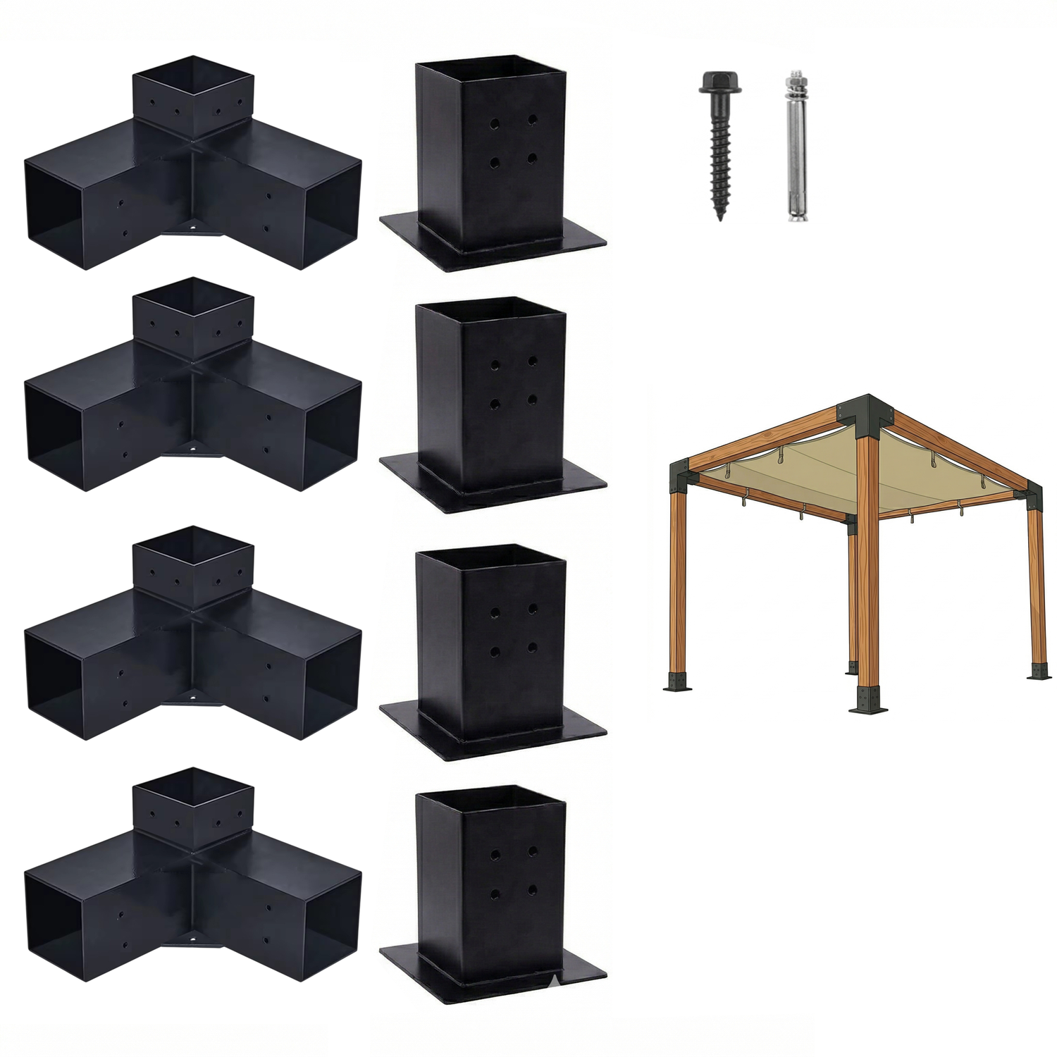 Kit Soportes Para Pergola Madera 4x4 Esquinas Y Bases-0
