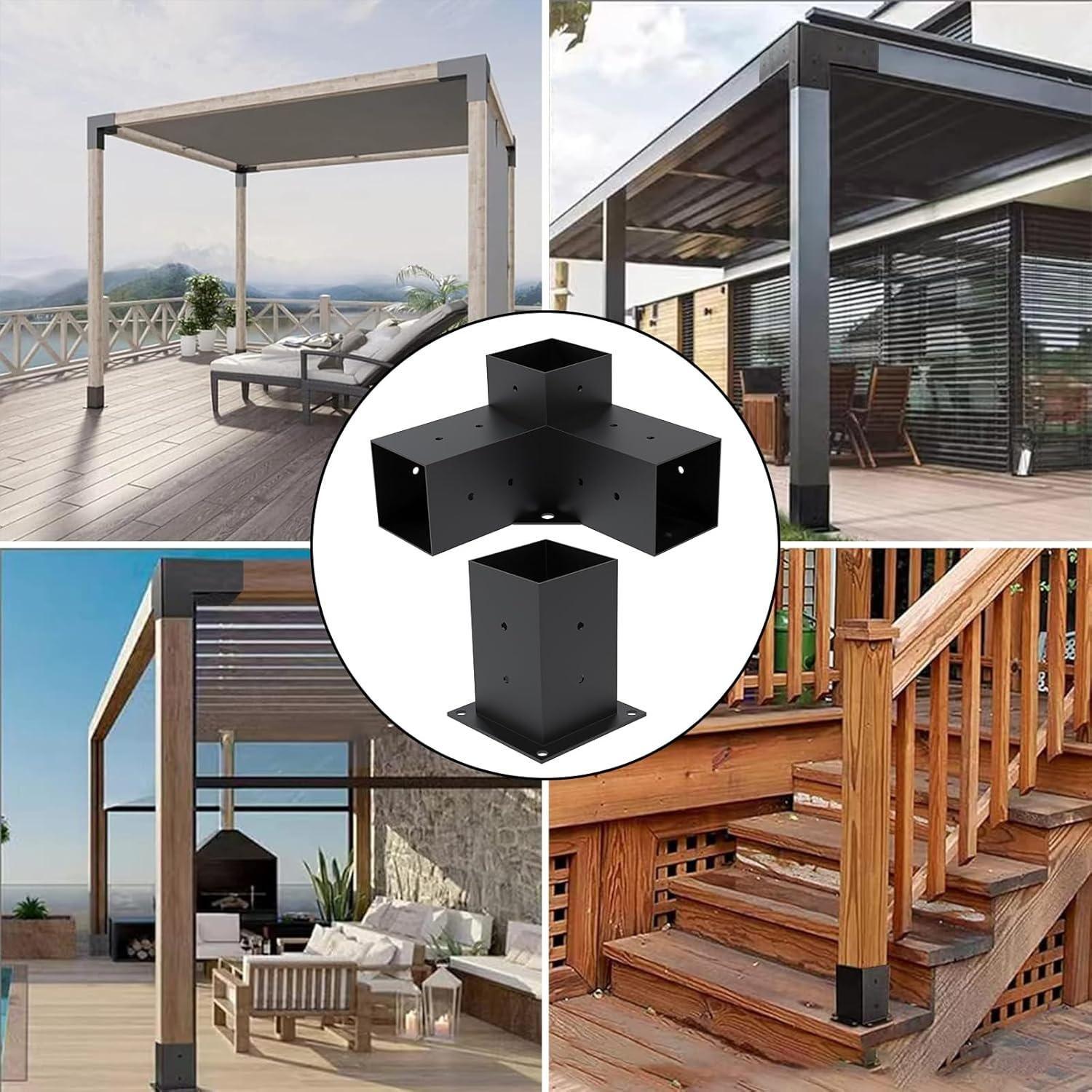 Kit Soportes Para Pergola Madera 4x4 Esquinas Y Bases-3