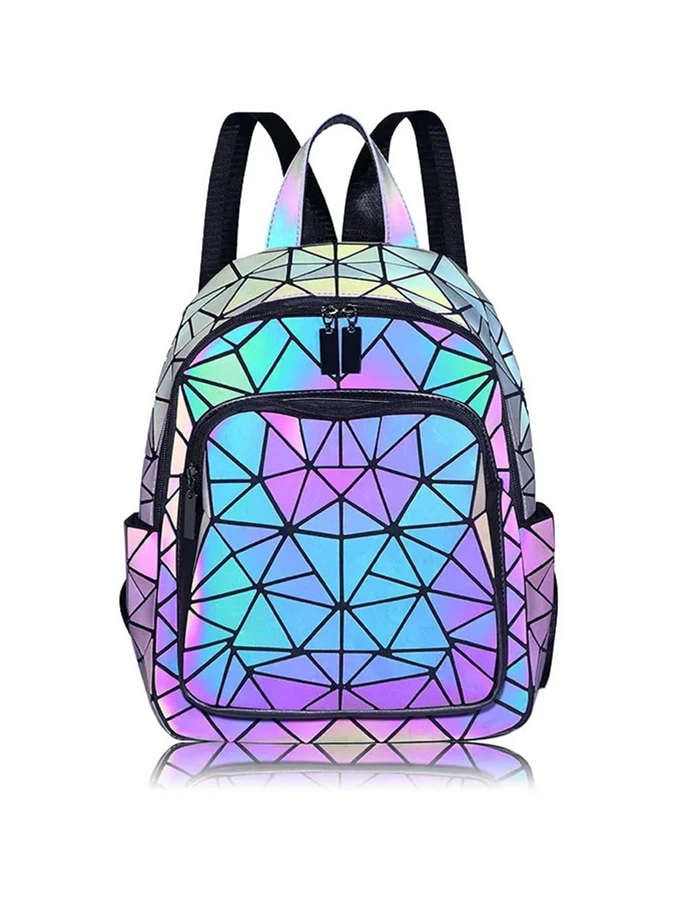 Mochila Geométrica Holográfica Reflectante 15l Mujer Estilo-0