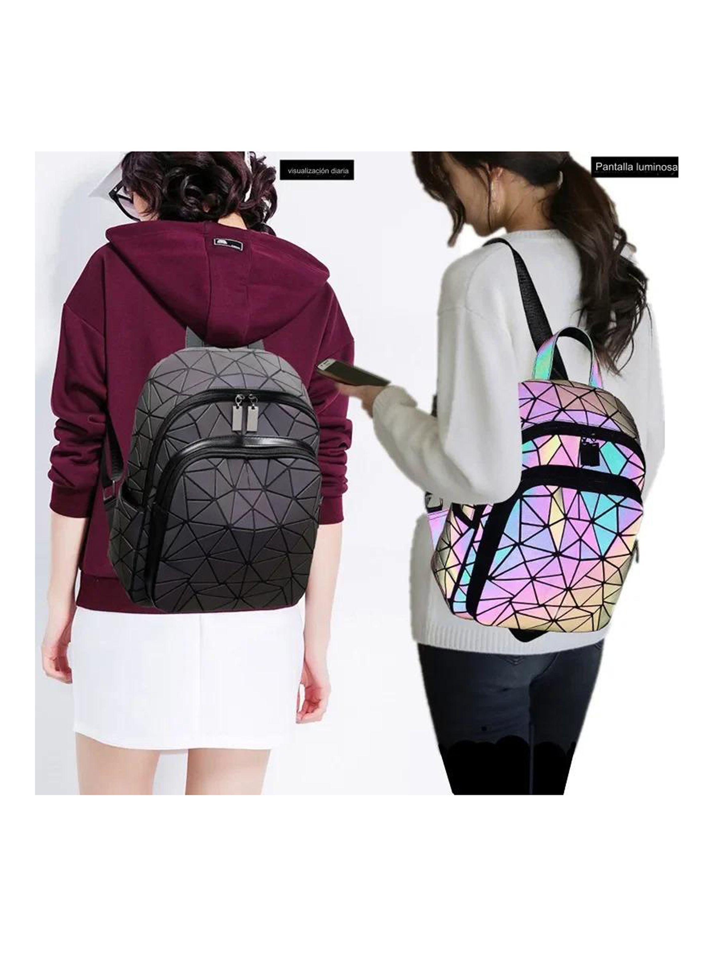 Mochila Geométrica Holográfica Reflectante 15l Mujer Estilo-1