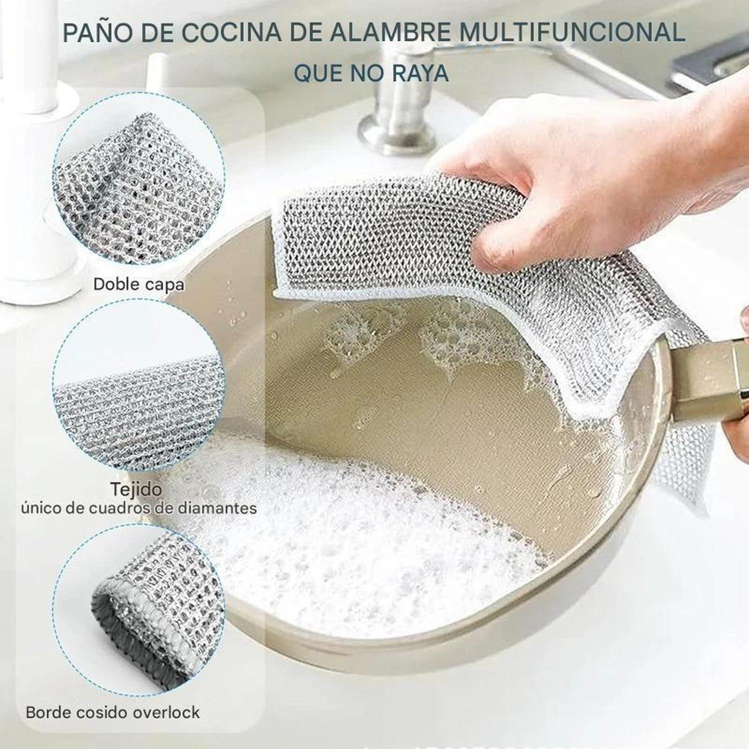Pack 10 Paño Fibra Metálica Reusable Limpieza Cocina 30x30cm Gris-9