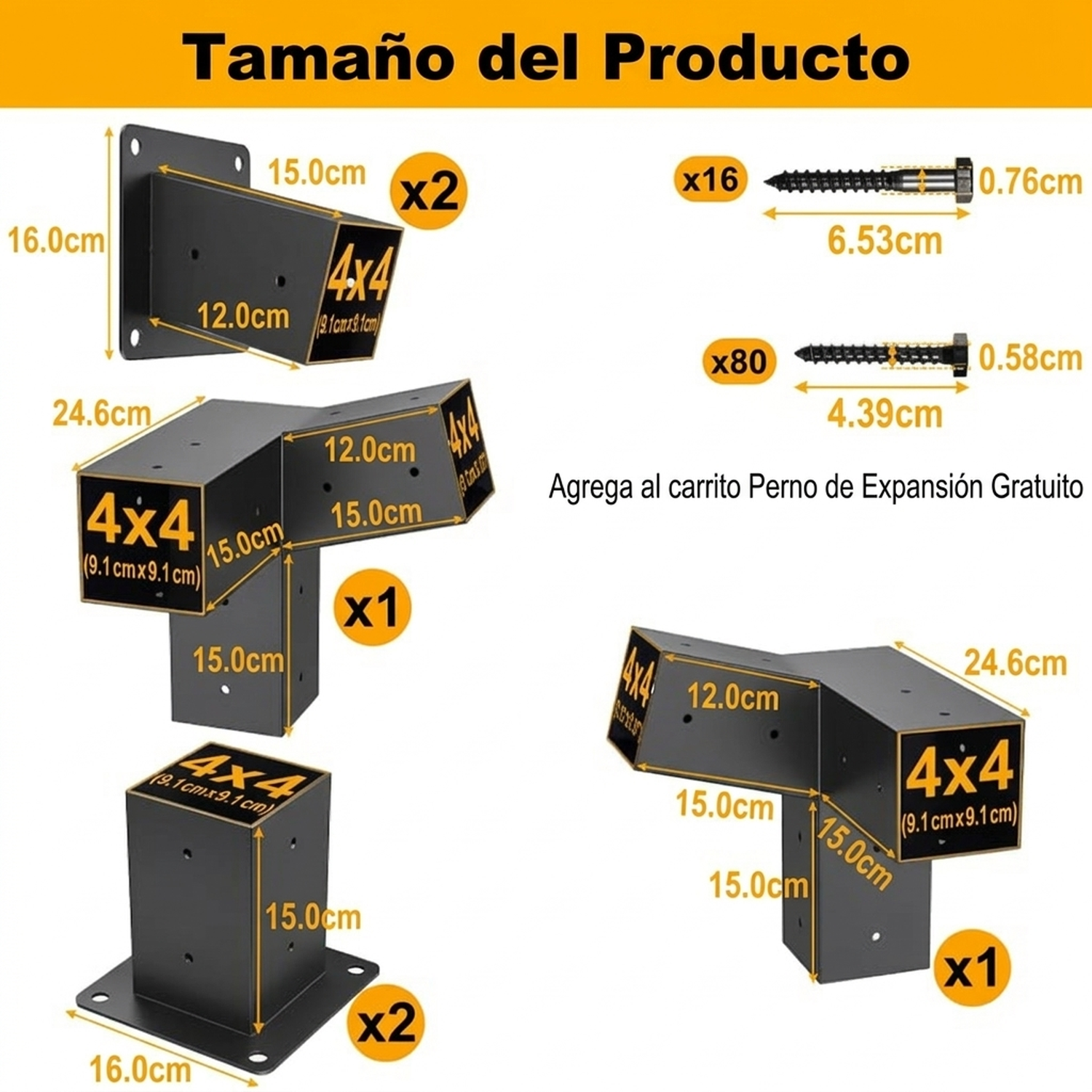 Kit Soportes Pérgola 3 Vías 9x9cm Acero Inclinado 15 Grados-2