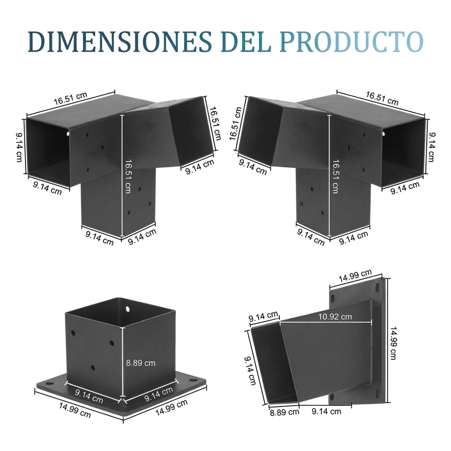 Kit Soportes Pérgola 3 Vías 9x9cm Acero Inclinado 15 Grados-4