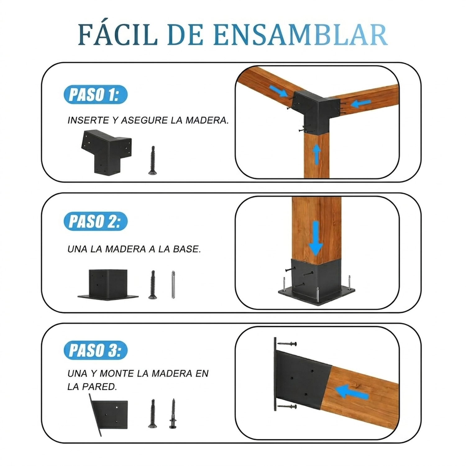 Kit Soportes Pérgola 3 Vías 9x9cm Acero Inclinado 15 Grados-5