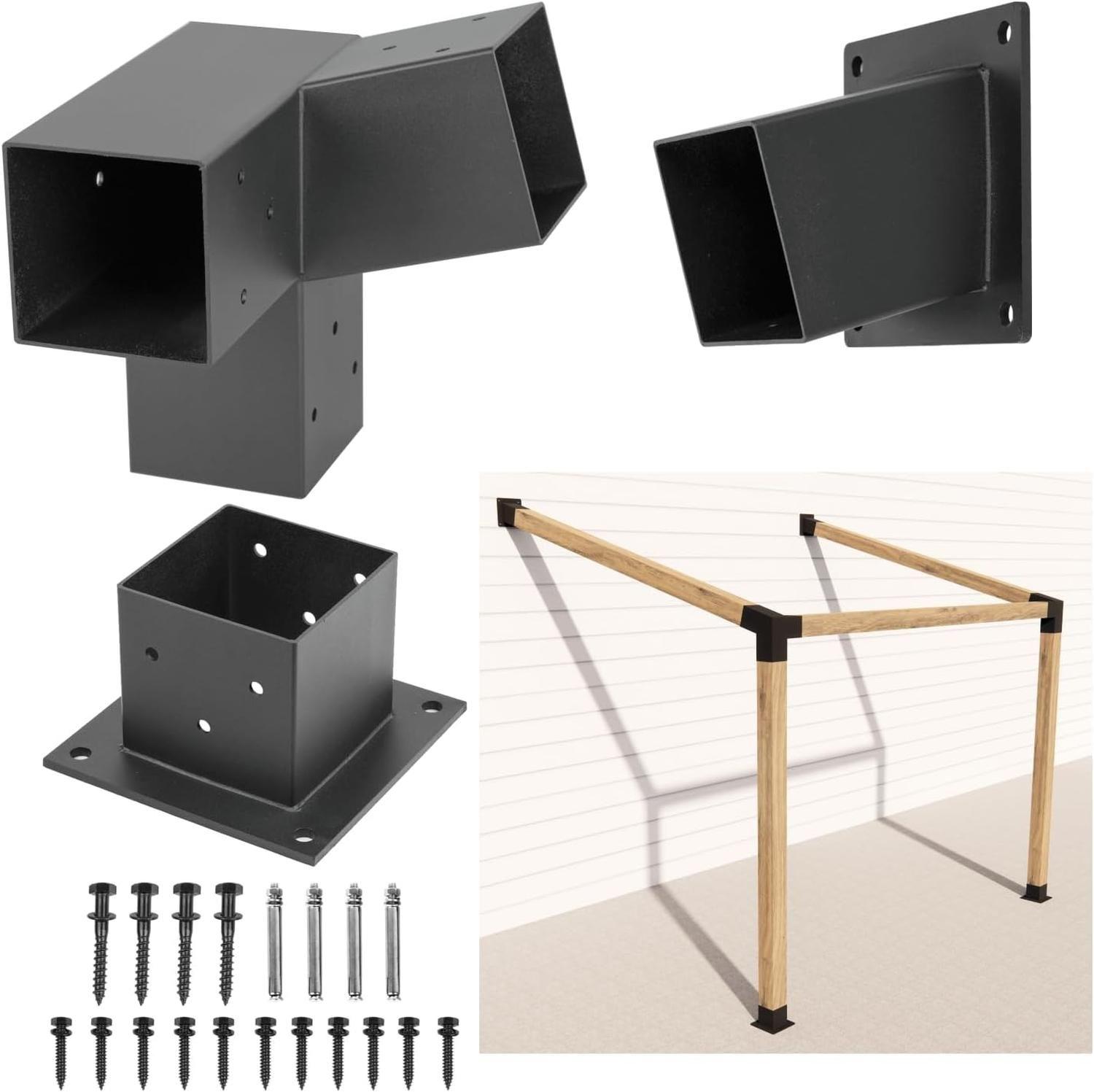 Kit Soportes Pérgola 3 Vías 9x9cm Acero Inclinado 15 Grados-7