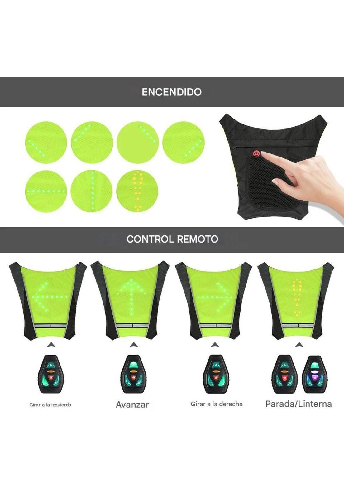 Chaleco LED Reflectante Señalización Ciclismo Control Remoto-2