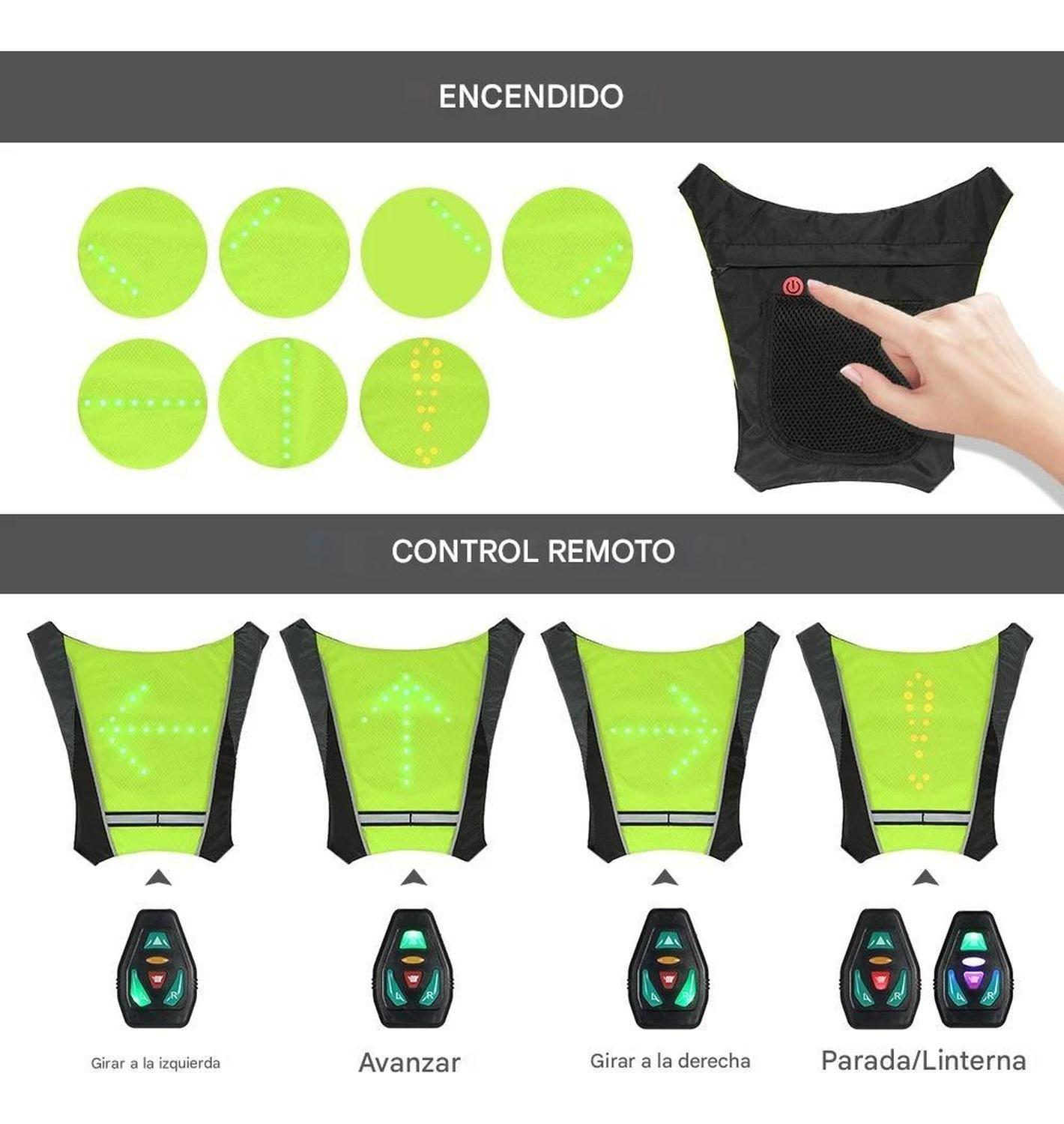 Chaleco Led Reflectante Señalización Ciclismo Control Remoto Verde-2