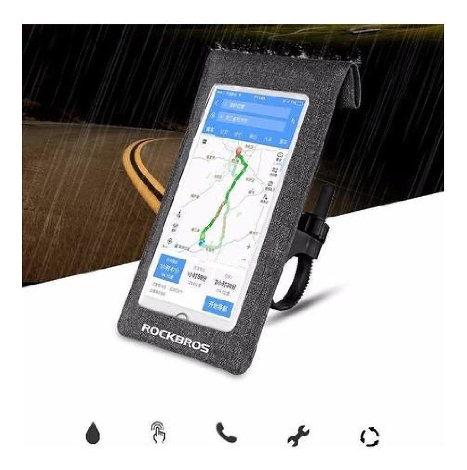 Soporte Funda Impermeable De Celular Para Bicicleta Rockbros Negro-5