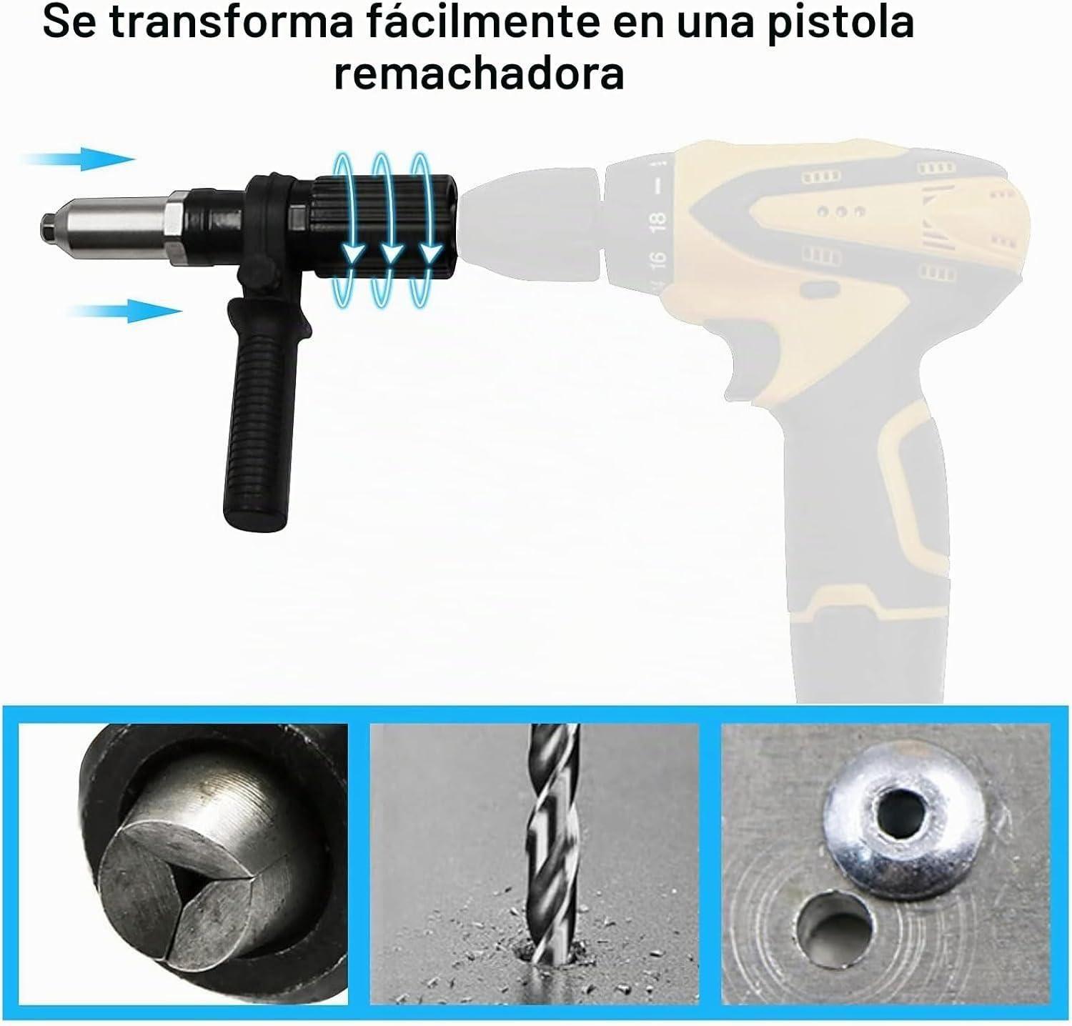 Remachadora Para Taladro Adaptador Remaches Pop 4 Cabezales-2