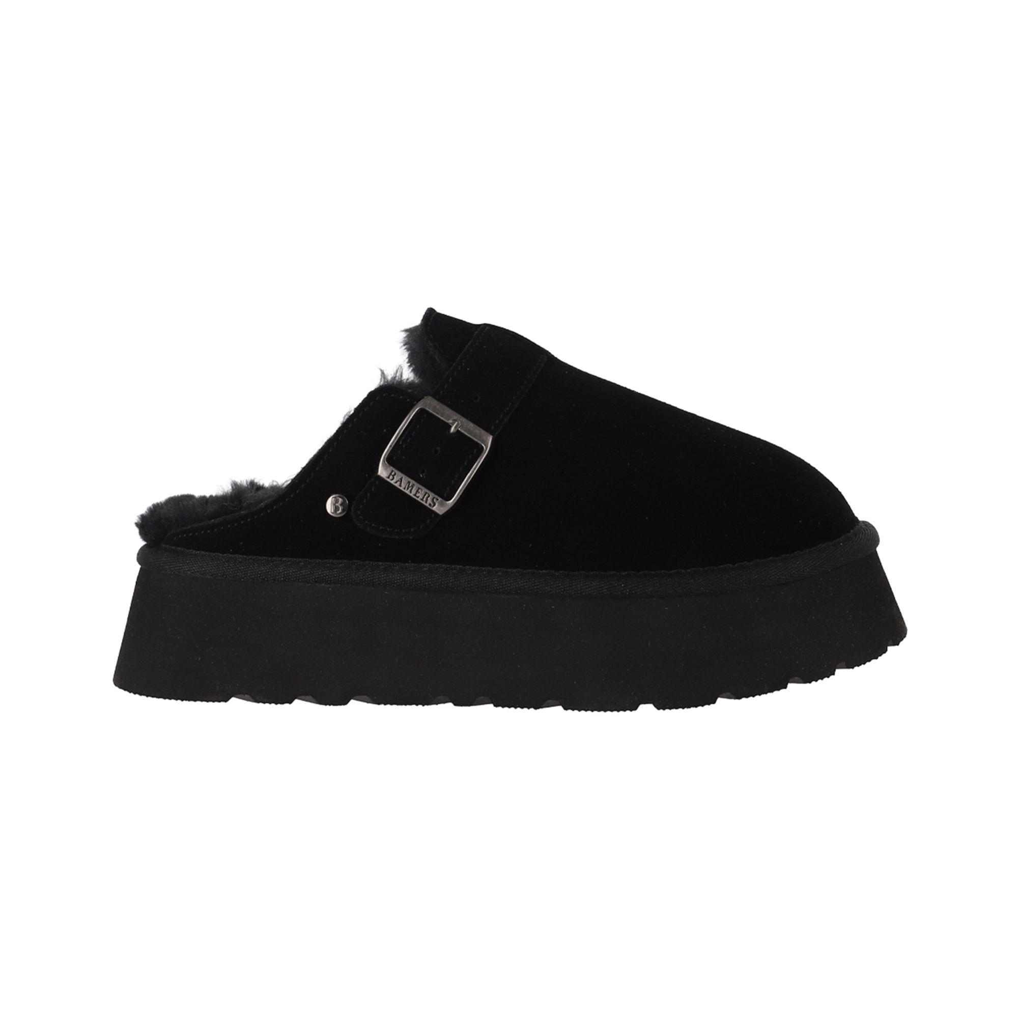 Zuecos Mujer Cuero Ravelo Negra Plataforma Bamers-0