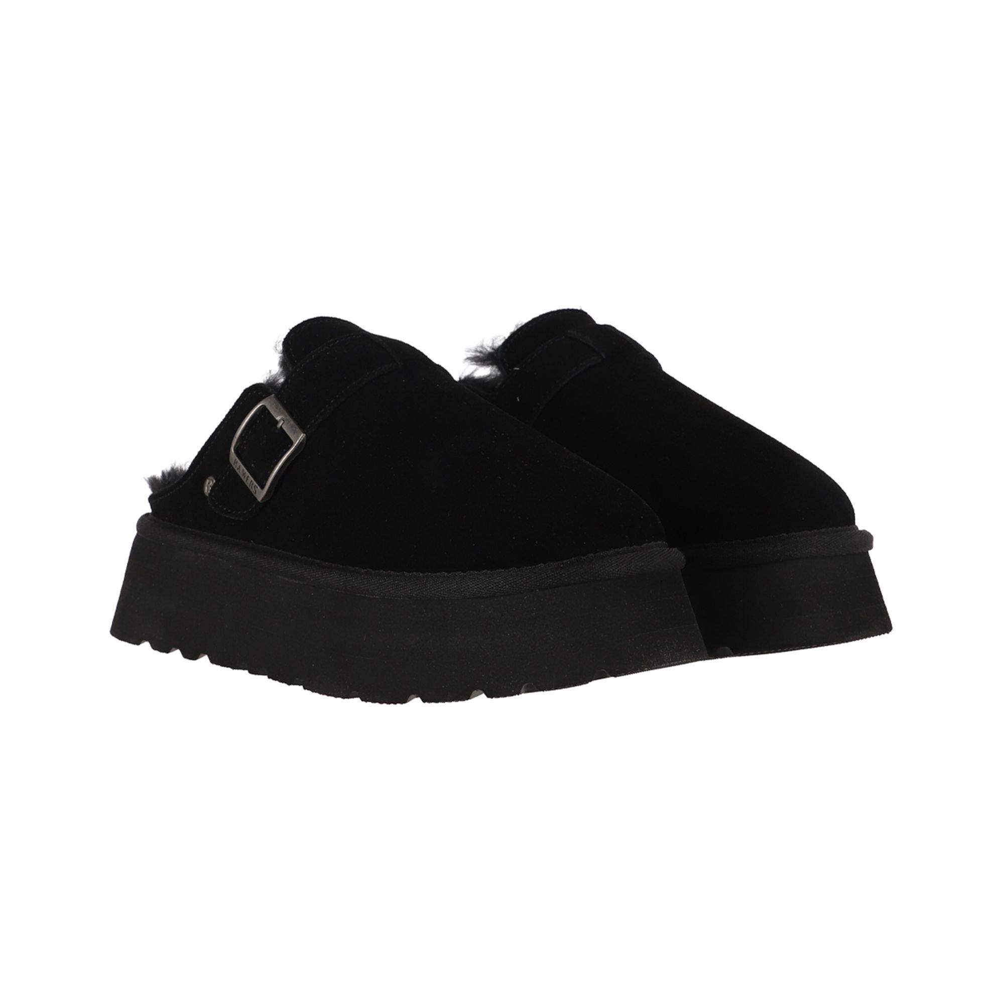 Zuecos Mujer Cuero Ravelo Negra Plataforma Bamers-4