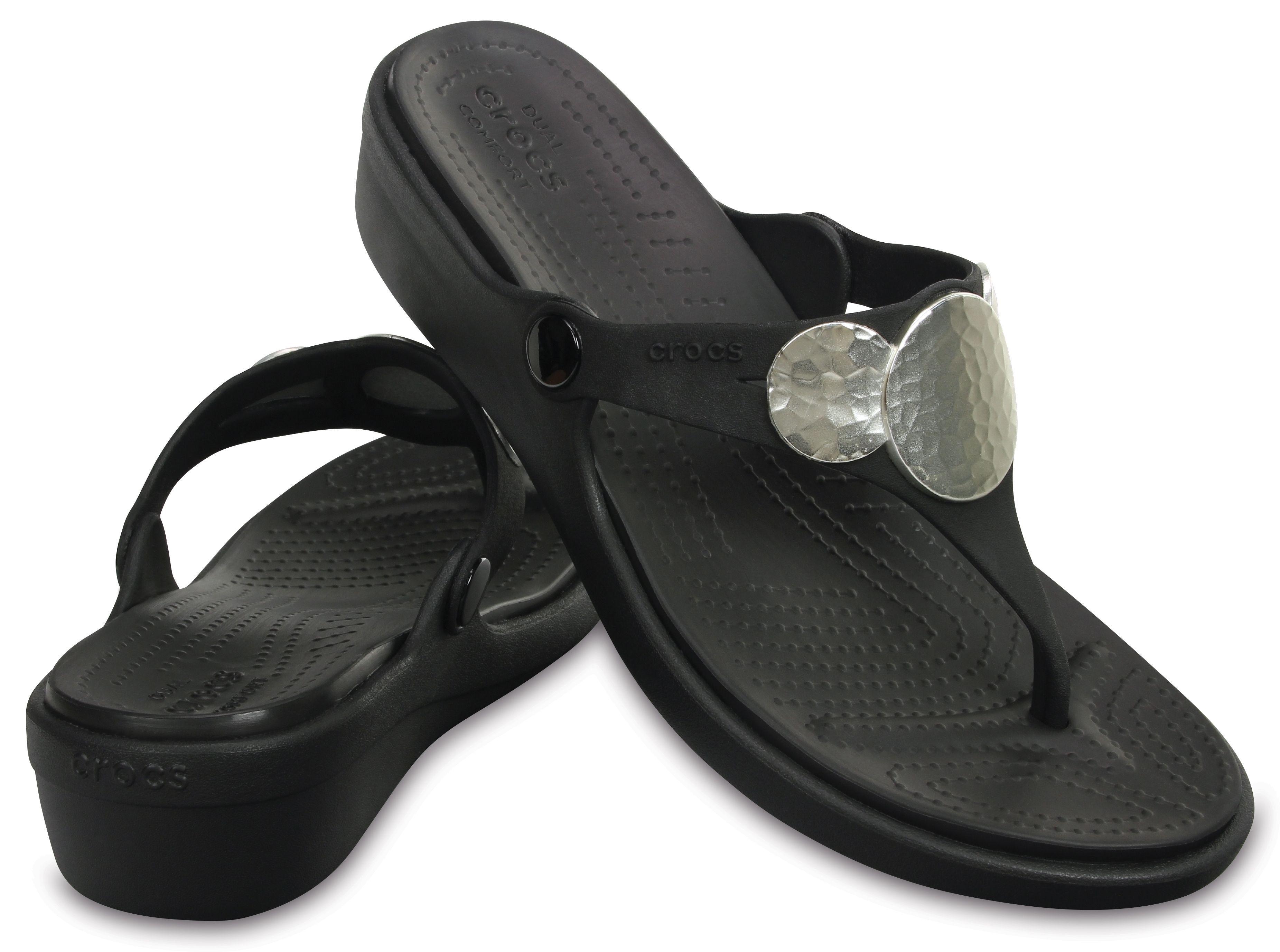 Sandalia Crocs Sanrah Embellished Wedge Flip Mujer Black-1