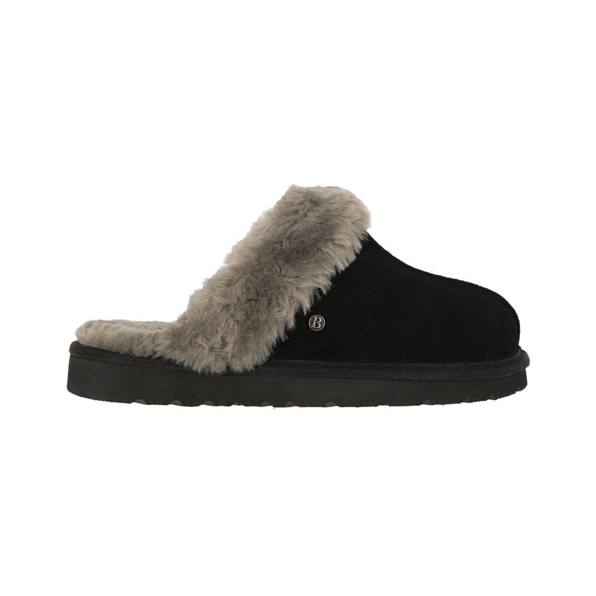 Pantufla Bamers Slipper Fur Leather Mujer Negro-0