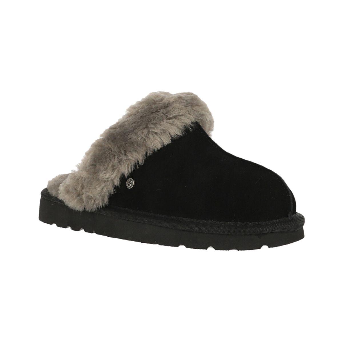 Pantufla Bamers Slipper Fur Leather Mujer Negro-1