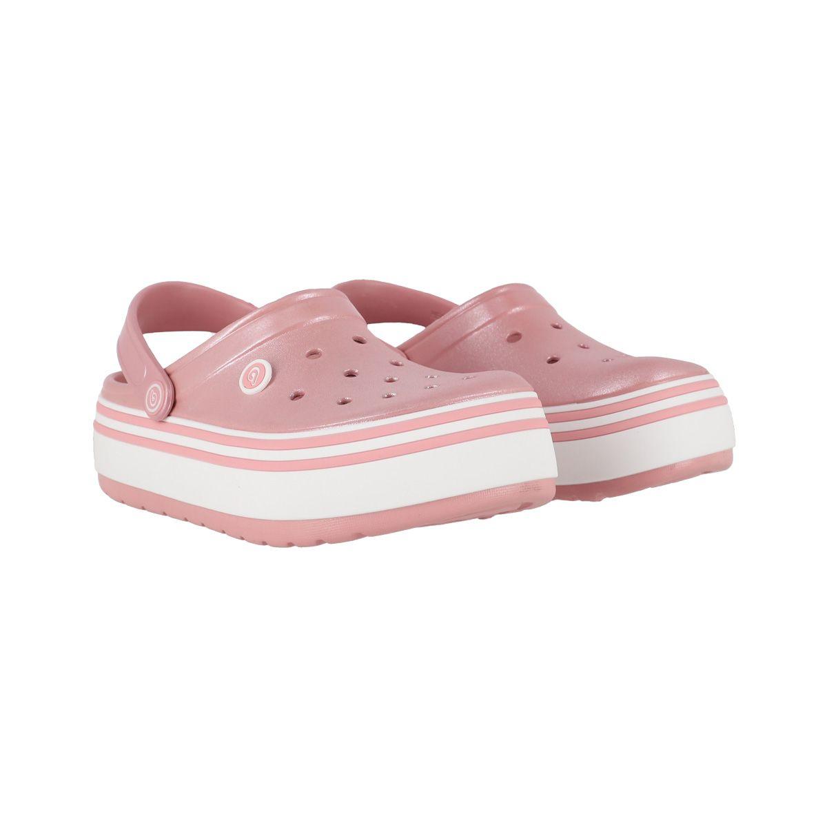 Zuecos Plataforma Mujer Bamers Rosa Metalico Airline-2