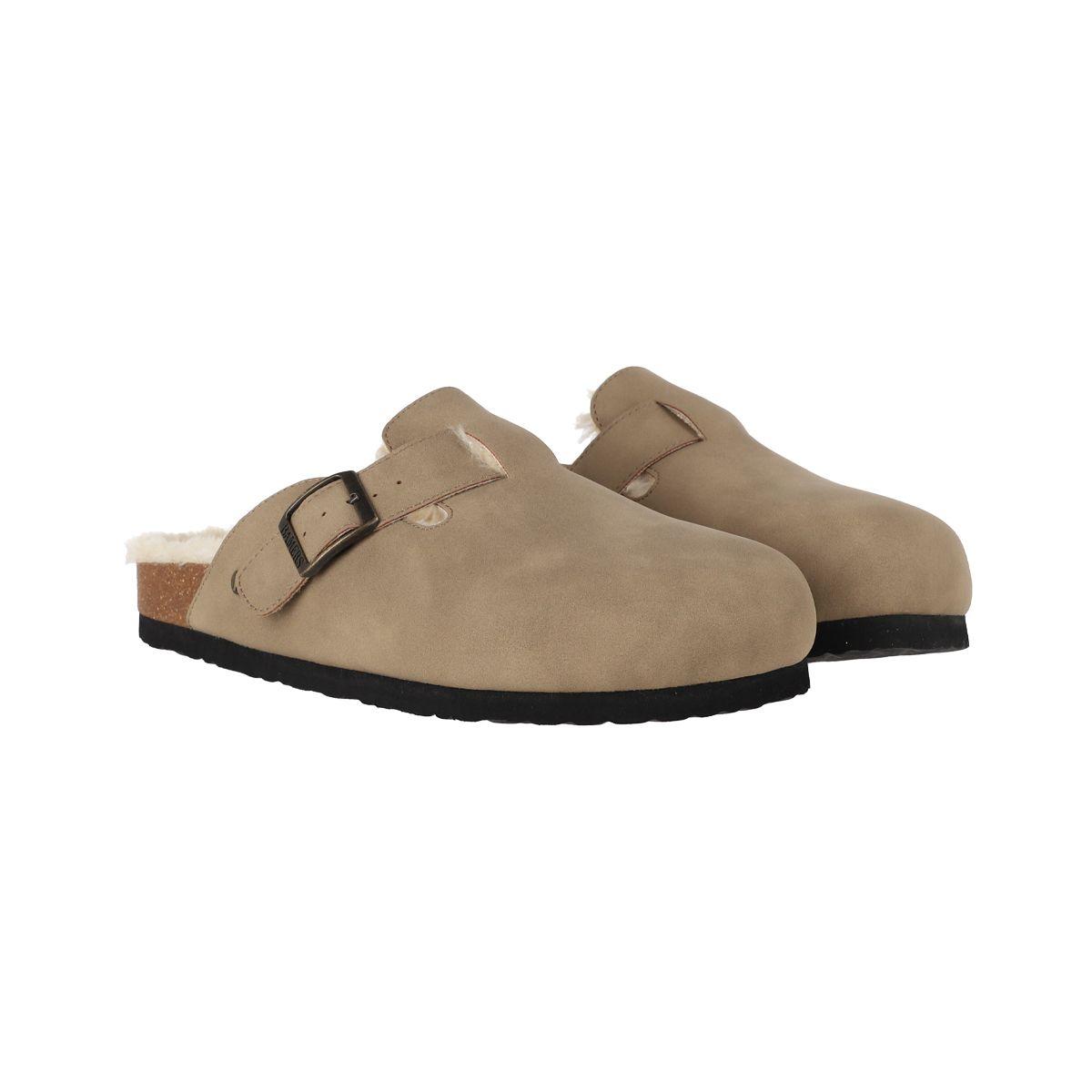 Zuecos Mujer Classic Buckle Fur Beige Bamers-3