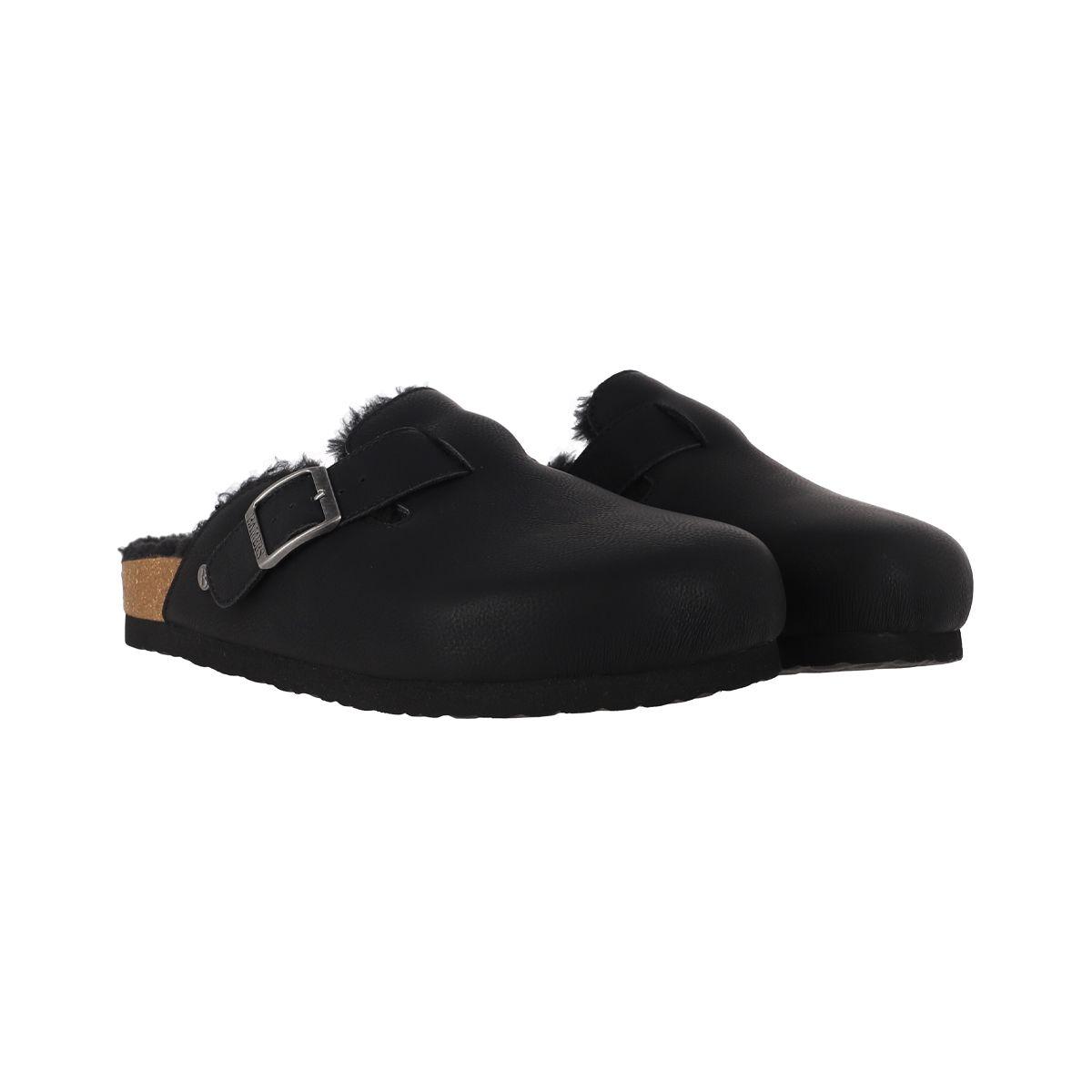 Zuecos Mujer Classic Buckle Fur Negro Bamers-4