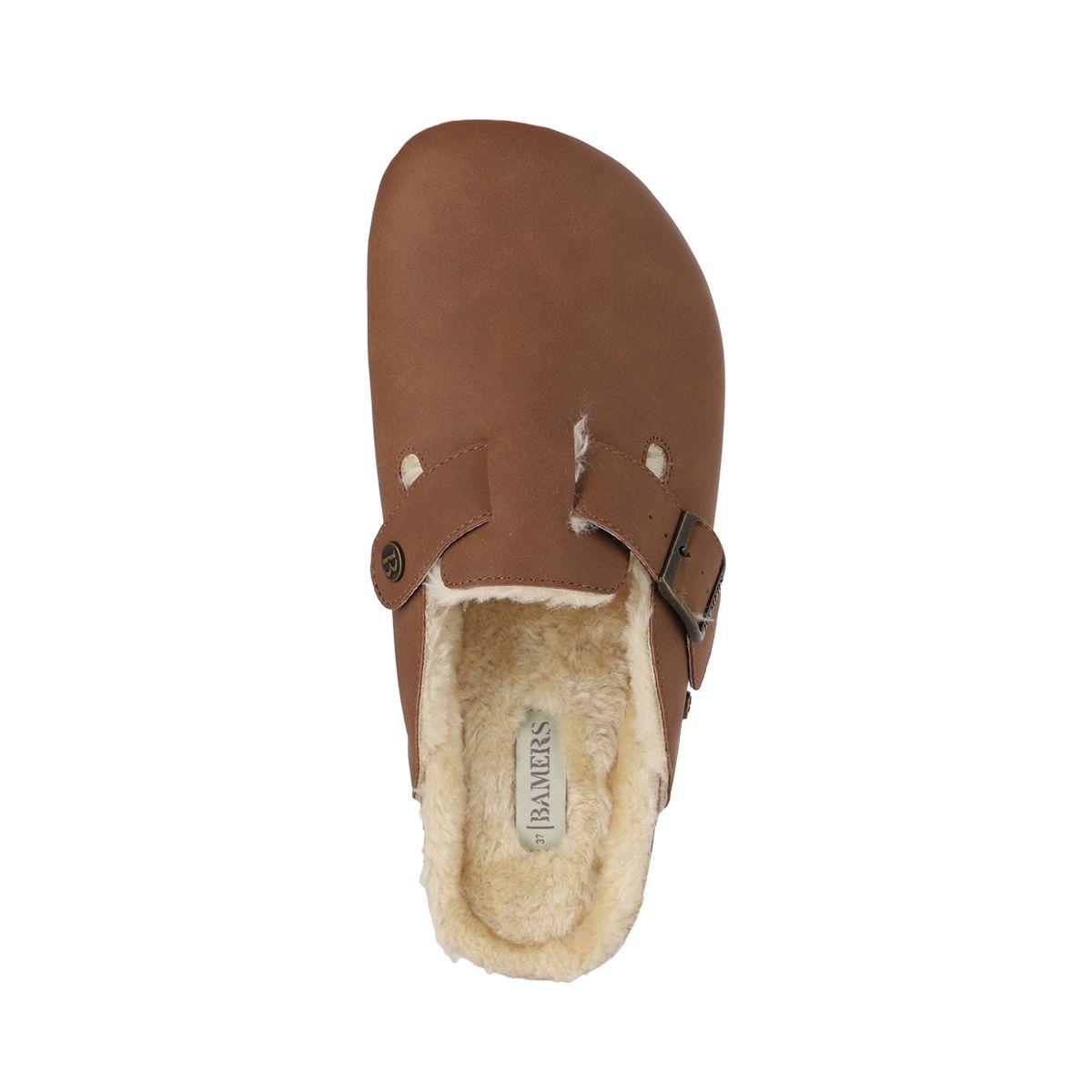 Zuecos Mujer Classic Buckle Fur Caramel Bamers-2