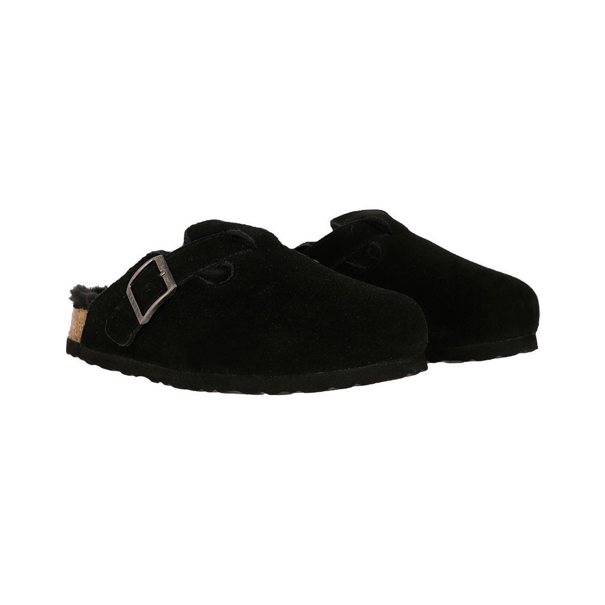 Pantufla Mujer  Bamers Classic Fur Cuero Negro-2