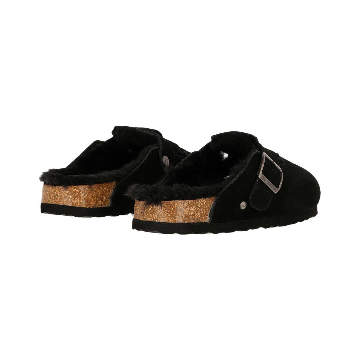 Pantufla Mujer  Bamers Classic Fur Cuero Negro-3